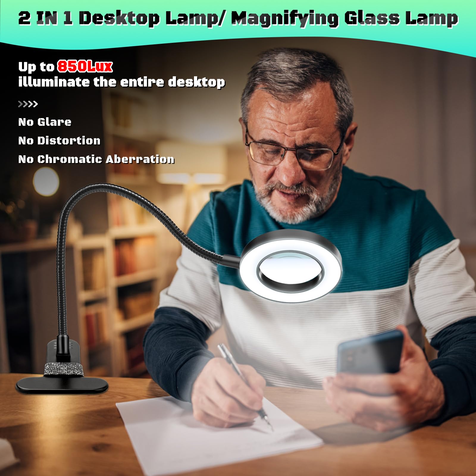 10X Magnifying Glass With Light, Clip On Mganifier With Light, 48 Led Desk Magnifying Glass Wtih Clamp, 3 Modes Dimmable Magnify