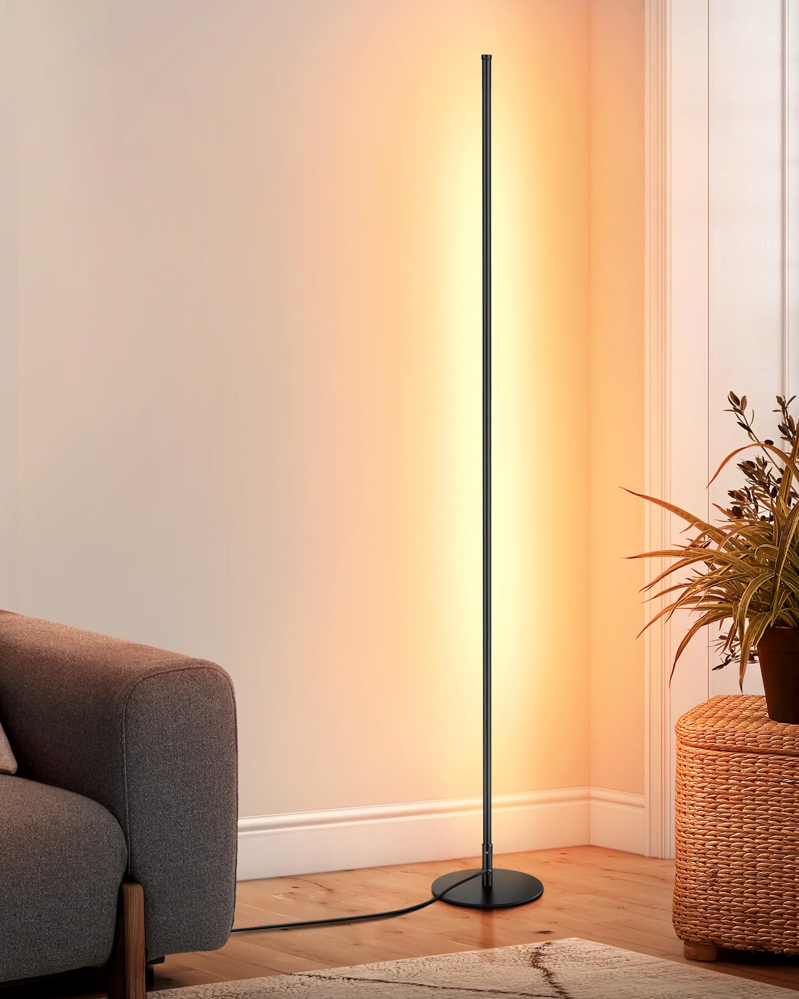 DEWENWILS Modern LED Floor Lamp, 57.5in Dimmable Black Metal Corner Lighting for Living Room, Bedroom, Home Office, 3000K Warm White