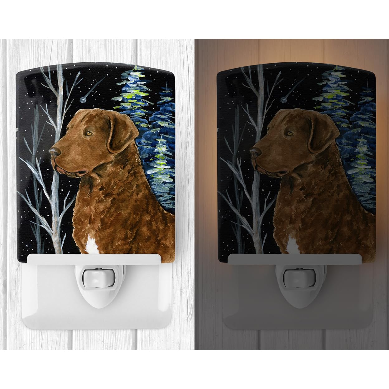 Caroline'S Treasures Ss8411Cnl Starry Night Chesapeake Bay Retriever Ceramic Night Light Compact, Ul-Certified, Ideal For Bedroom, Bathroom, Nursery, Hallway, Kitchen, 6X4X3, Multicolor