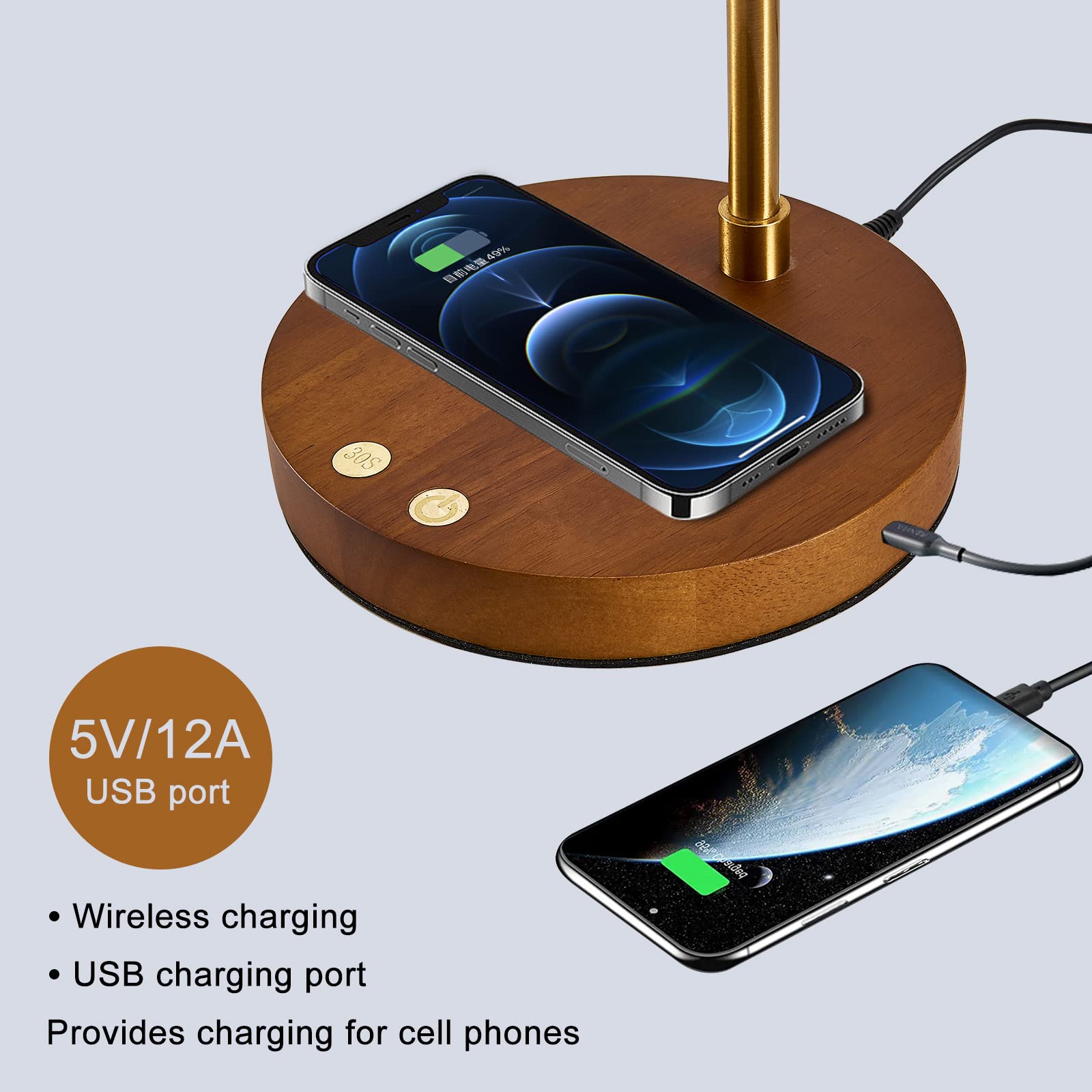 Myhaptim LED Desk Lamp with Wireless Charger, Touch Control, Eye-Caring Light, Gold