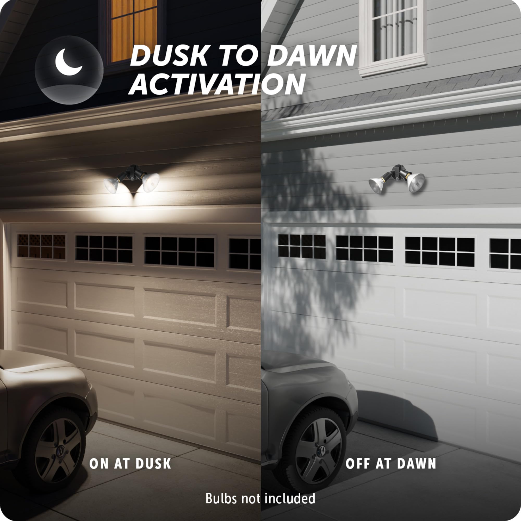 Globe Electric Twin Head Flood Light, 240W, Dusk to Dawn, Black, Model 17000083