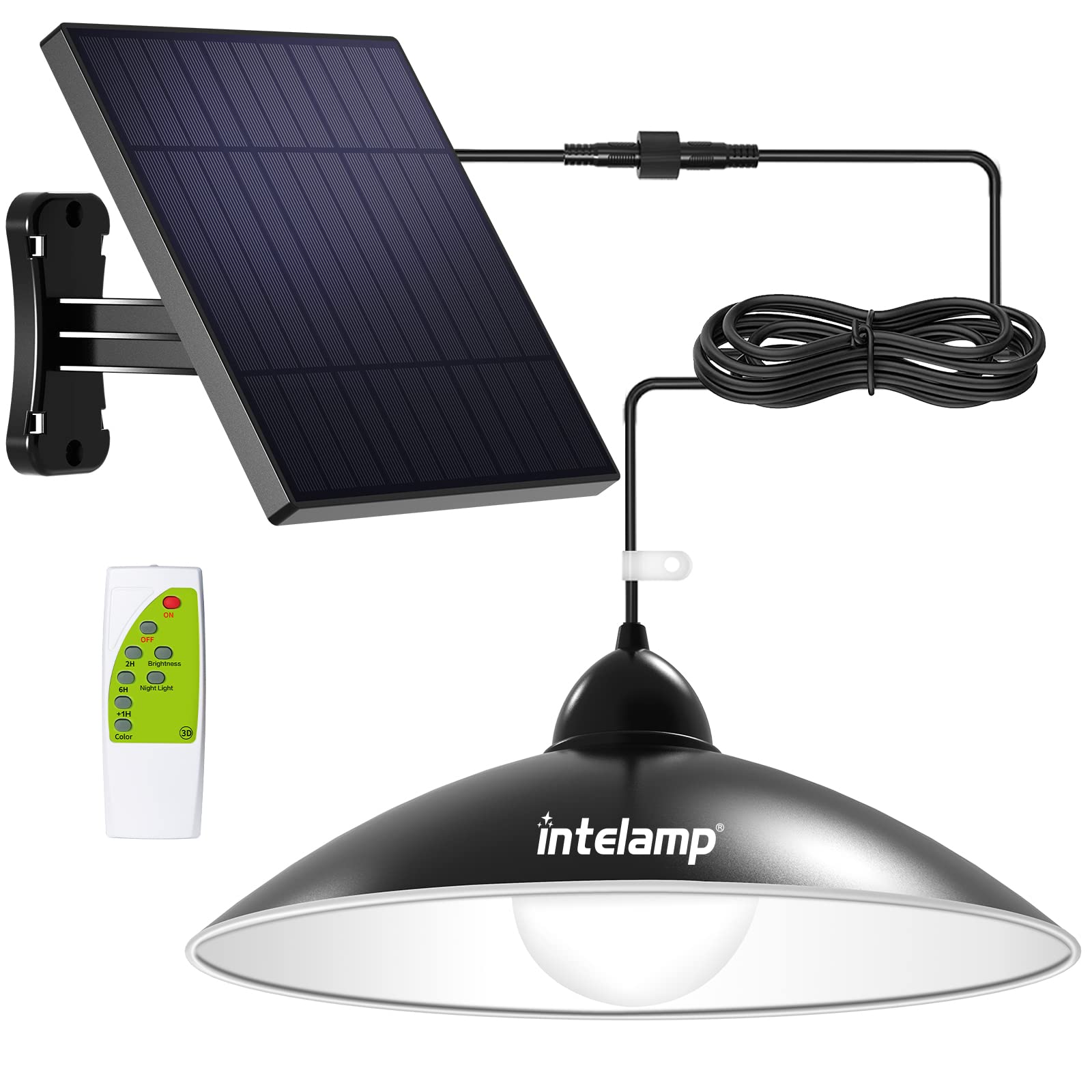 intelamp Solar Pendant Lights, Remote Control, Stainless Steel, Black, 1 Pack, Model TGD002-JP