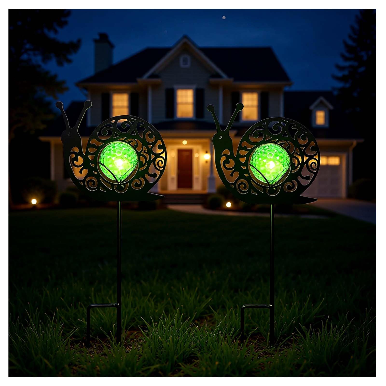 Ptxbeemyd Snail Solar Lights Outdoor Decorations, 2 Pack Metal Iron Solar Stake Lights for Yard, Garden, Lawn Decor