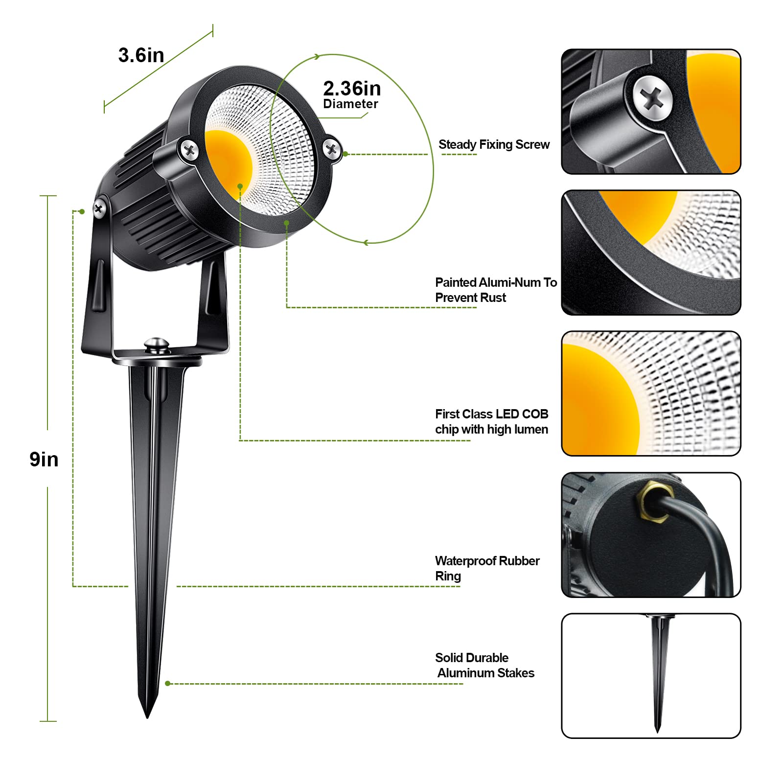 Aledeco 5W Low Voltage Landscape Lights, 12V Led Spotlights, 3000K Warm White, Waterproof,