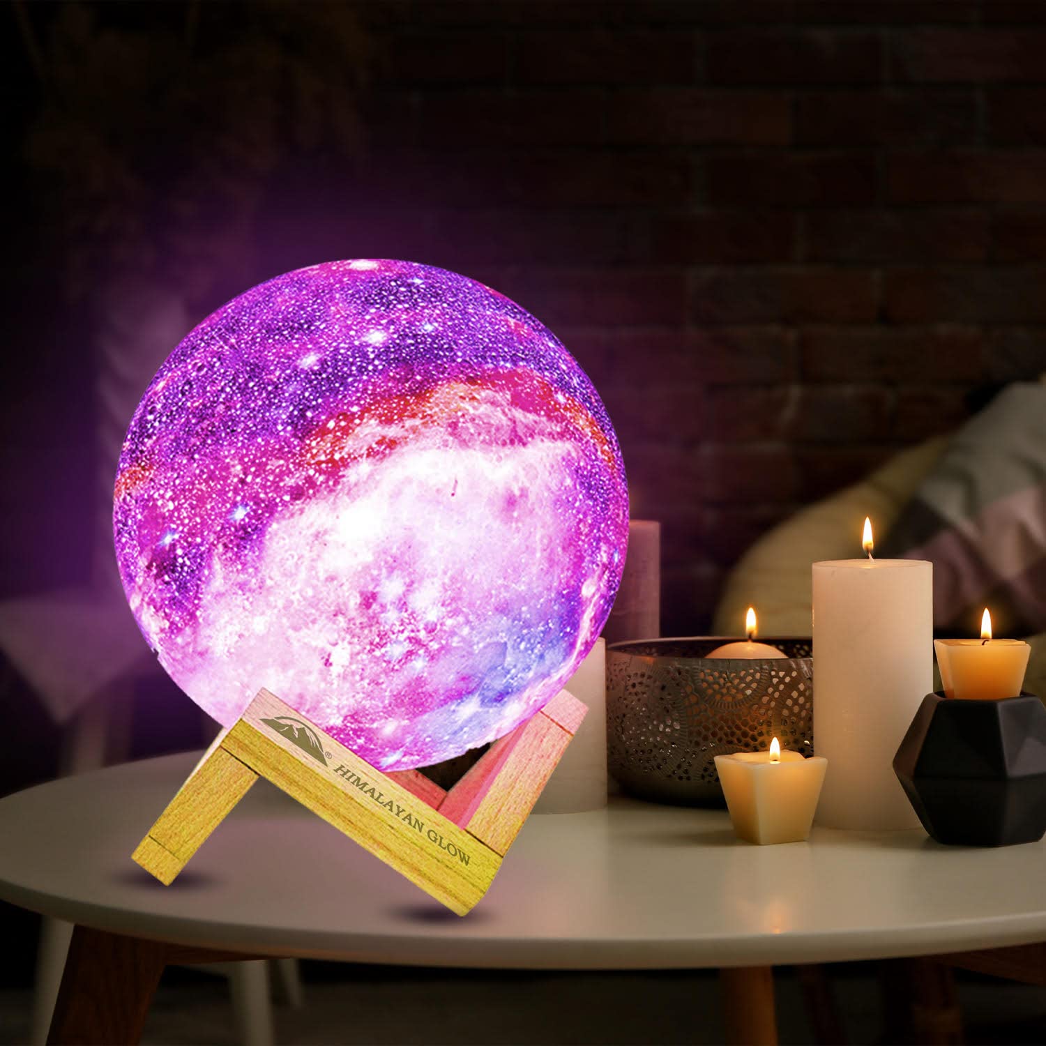 Himalayan Glow Galaxy Lamp, 5.9 inch Moon Night Lamp with 16 Colors with Classic Wood Stand & Remote/Touch Control Moon Night Li