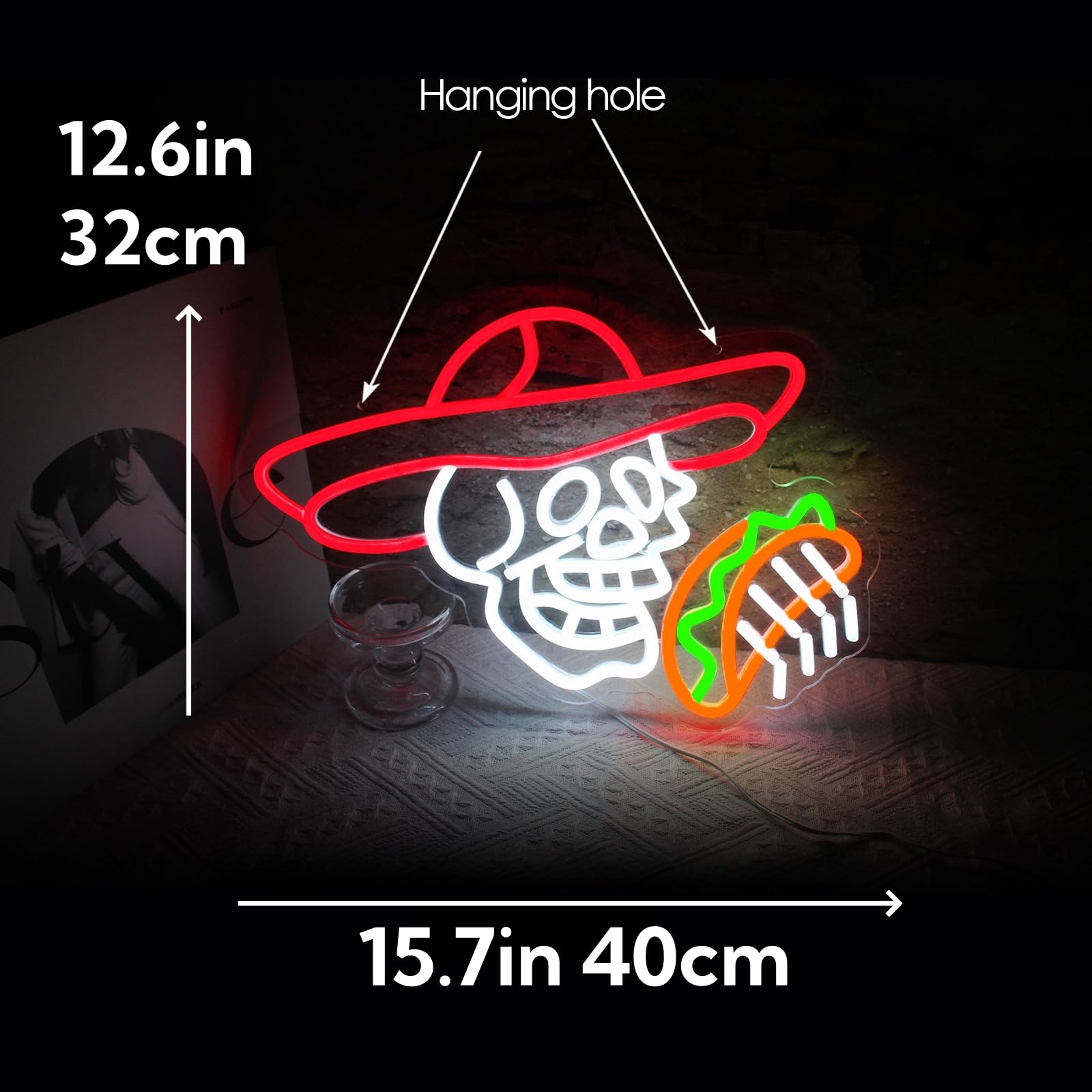 LeDigPig Neon Sign, Tacos Skull LED Light, Red, Wall Decor for Man Cave, Party, Club, Model StaryLightz-Tacos Skull