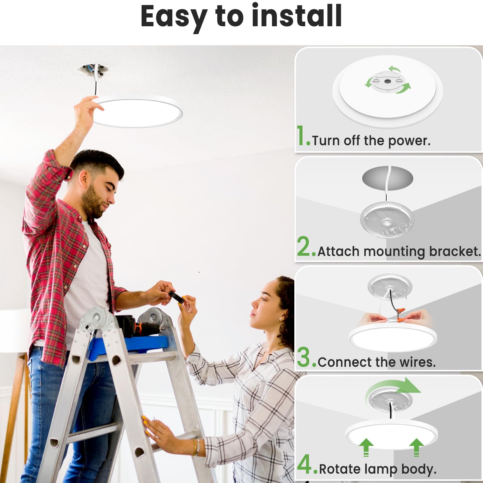 Zemty Flush Mount Ceiling Light 9Inch 24W 2400Lm Flat Led Lighting Fixture For Ceiling - 3000K 4500K 6000K Selectable - Super Th