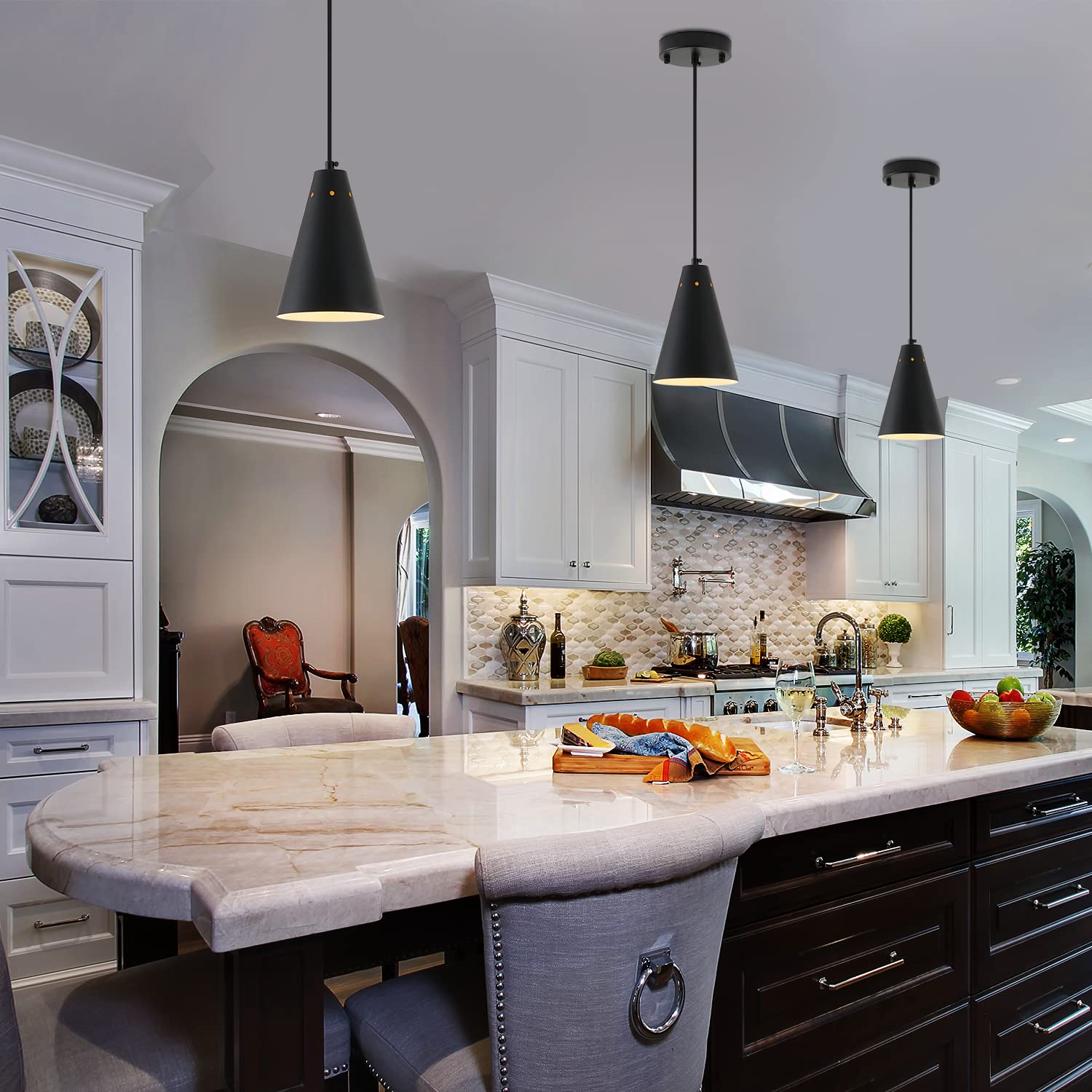 Dijiahua Black Pendant Lights 3 Pack, Mini Adjustable Metal Chandeliers for Kitchen Island, Model P-JDH034