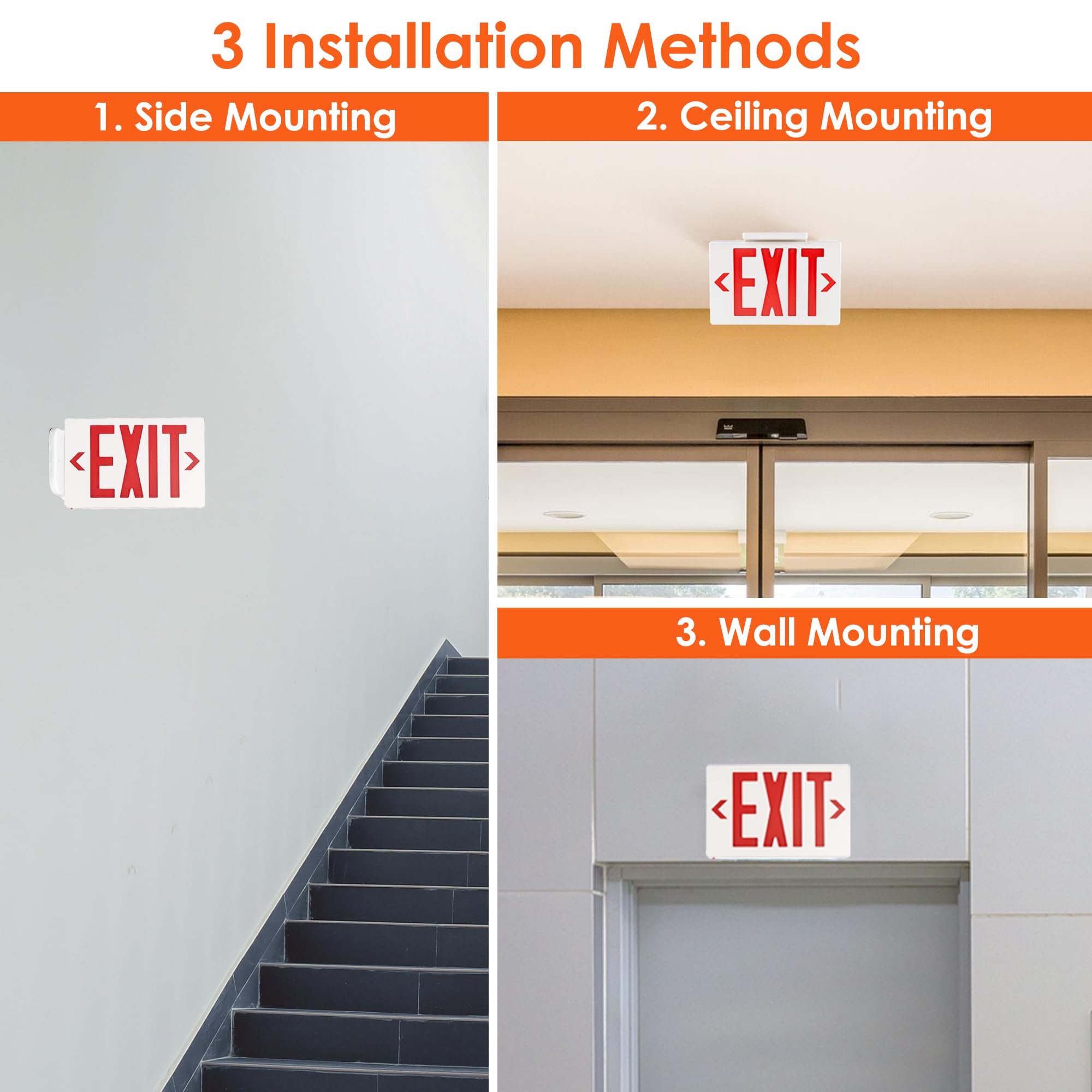 Gruenlich Led Exit Sign, Emergency Light With Double Face And Back Up Batteries- Us Standard Red Letter Exit, Ul 924 Qualified, 120/277 Voltage, 2-Pack