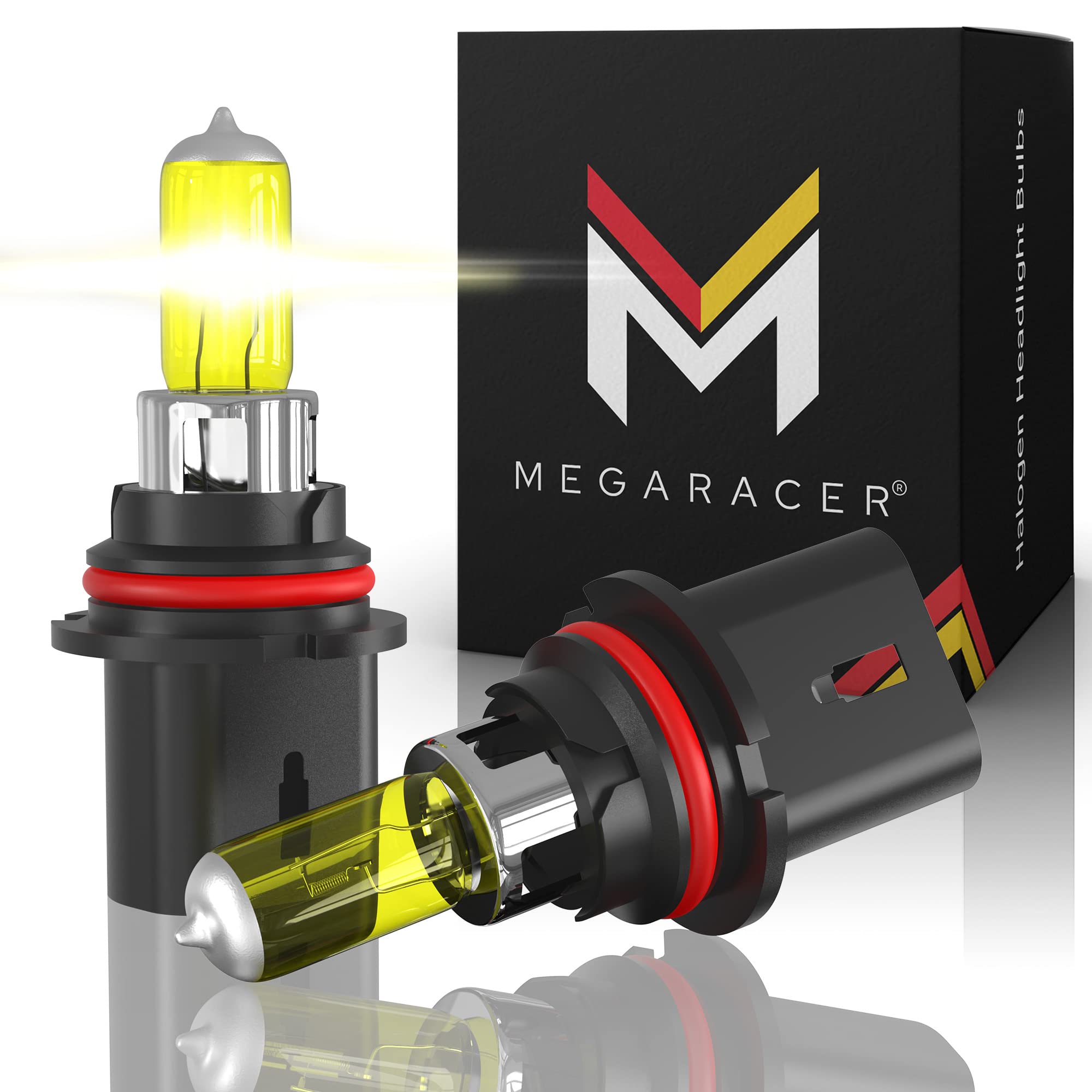 Mega Racer 9004/Hb1 Halogen Headlight Bulbs - 3000K Super Yellow 12V 100W/80W 150% Brighter Xenon, Standard Halogen Replacement