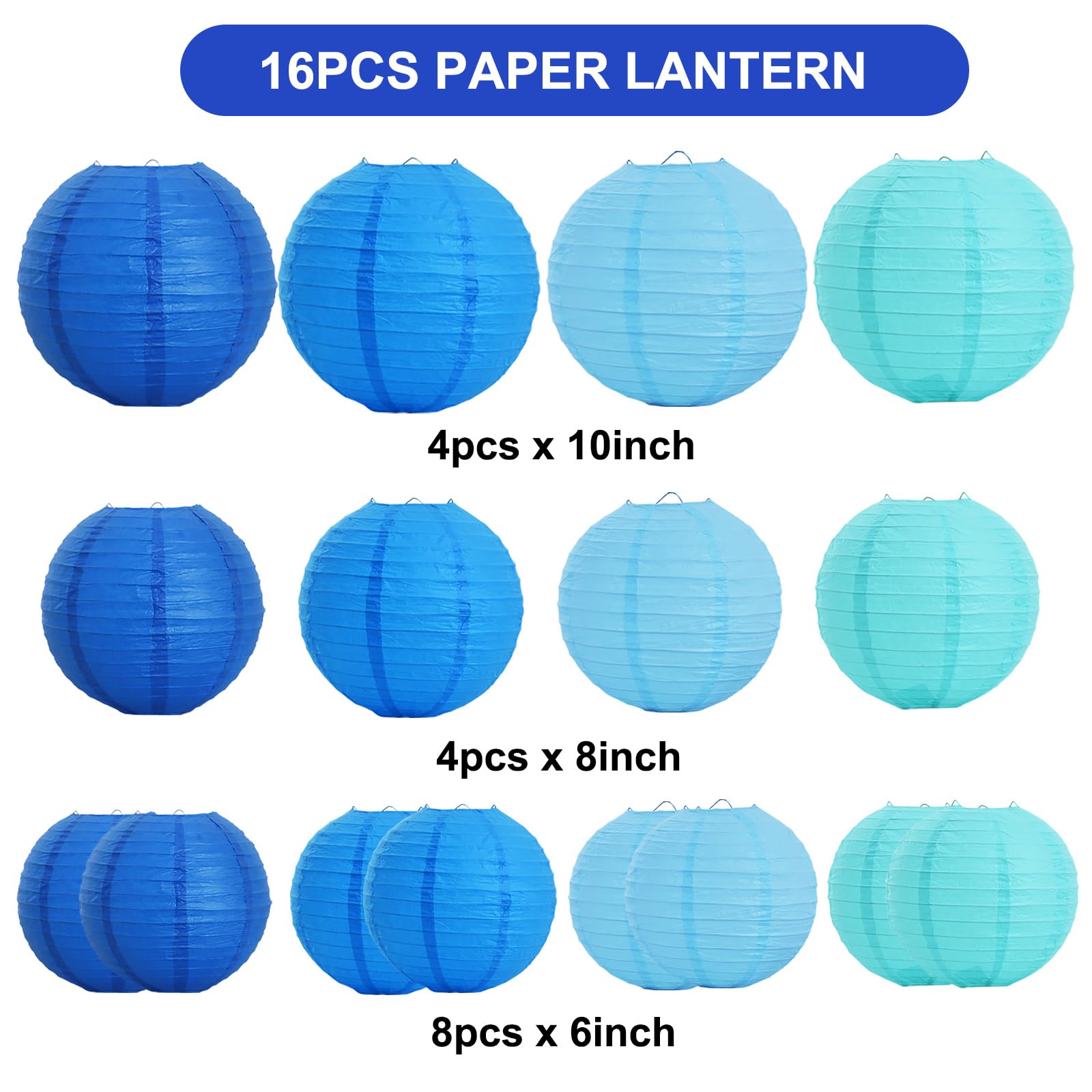 Beishida 16 Pcs Sea Mix Paper Lanterns,Hanging Decorative Chinese Japanese Round Paper Lantern Lamp For Birthday Wedding Baby Br