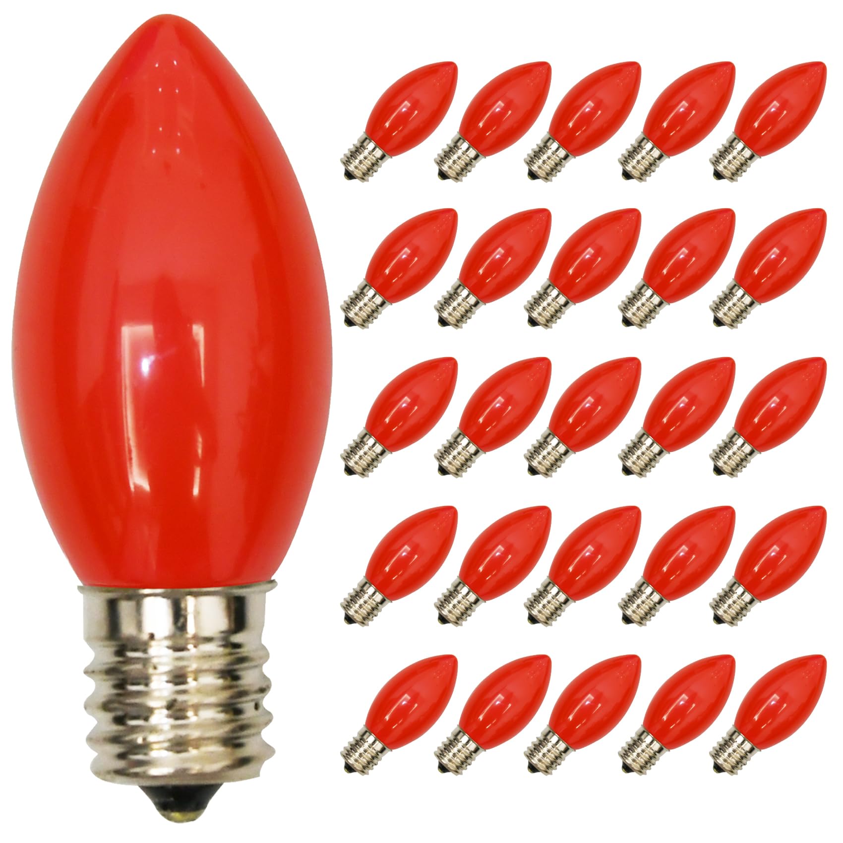 Sunsgne 25 Pack C9 Red Christmas Light Bulbs, Red Incandescent Christmas Light Bulbs, 7 Watt C9 Red Replacement Night Light Bulb