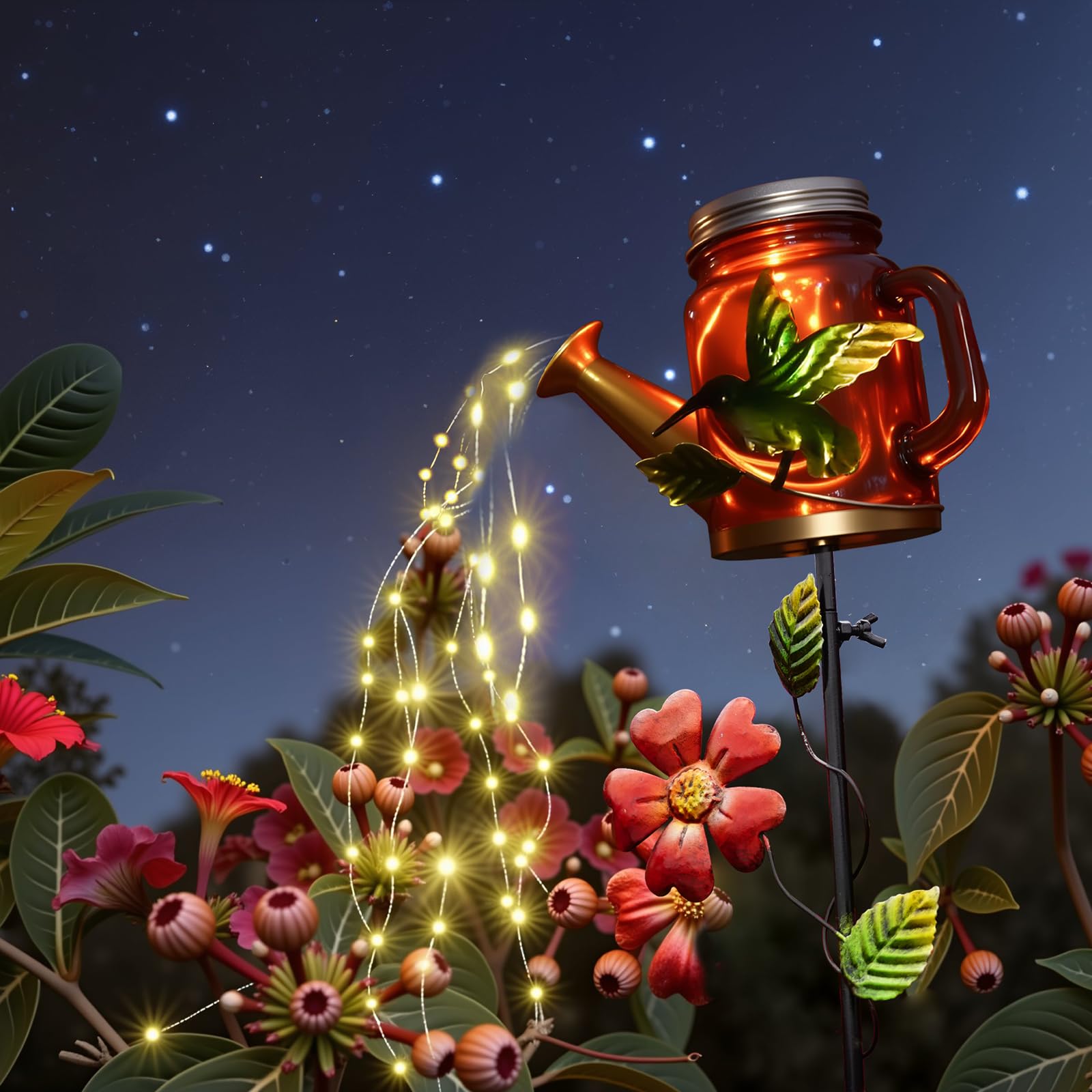 Srnpmiu Solar Watering Can Light, Yard Outdoor Decor Lights, Ip65 Waterproof, Hanging Hummingbird Garden Light, Outside Garden F