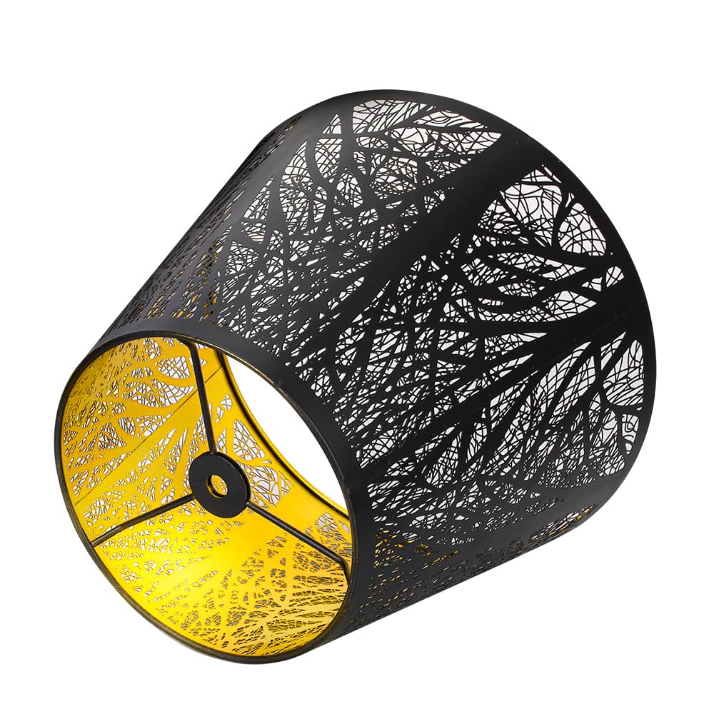 ALUCSET Etched Small Forest Metal Lampshade, Black & Gold, 6” Top, 10” Bottom, 7.5” Height, Fits Most Table & Floor Lamps, Model