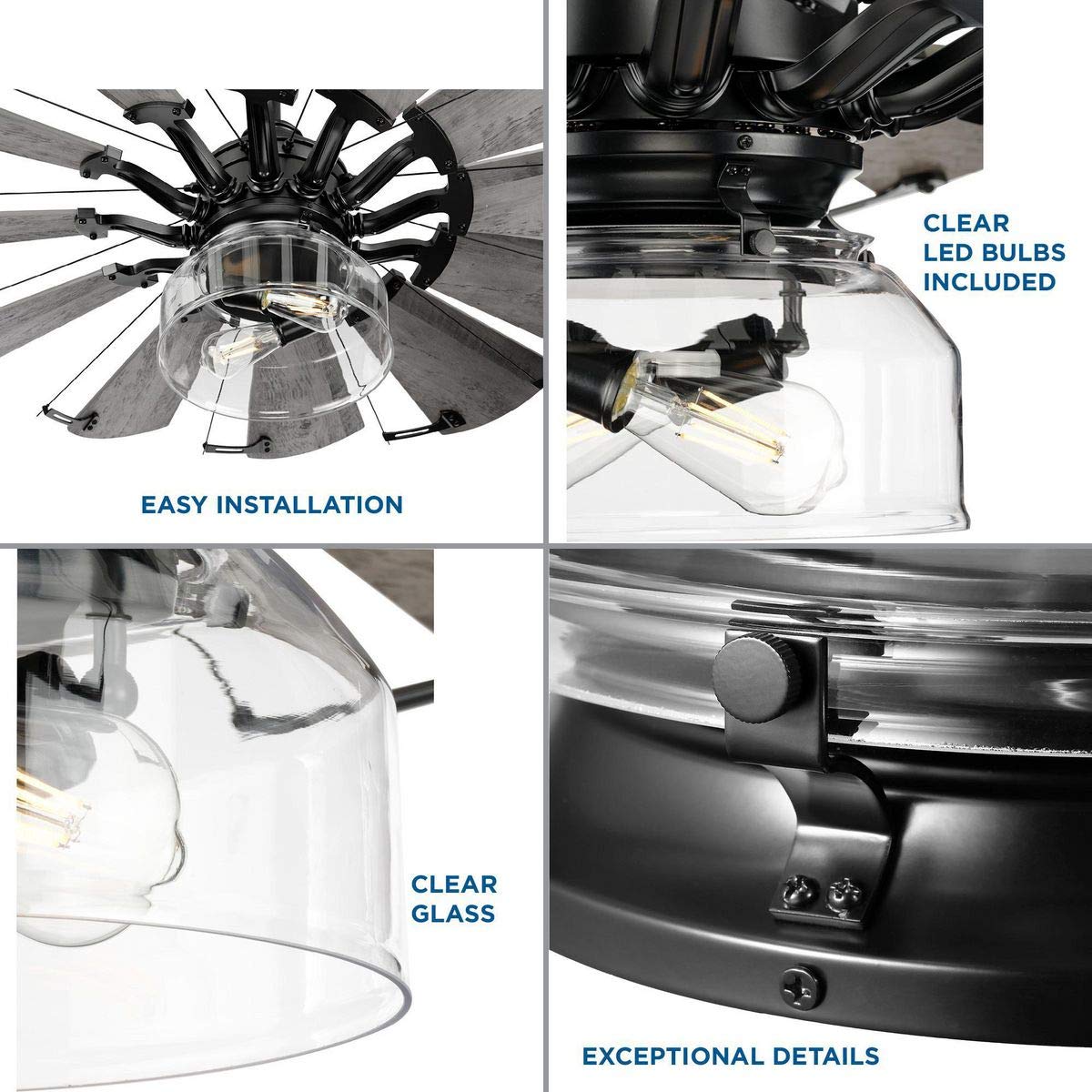 Progress Lighting Springer Collection Clear Glass Light Kit Matte Black, 7.50X11.87X11.87