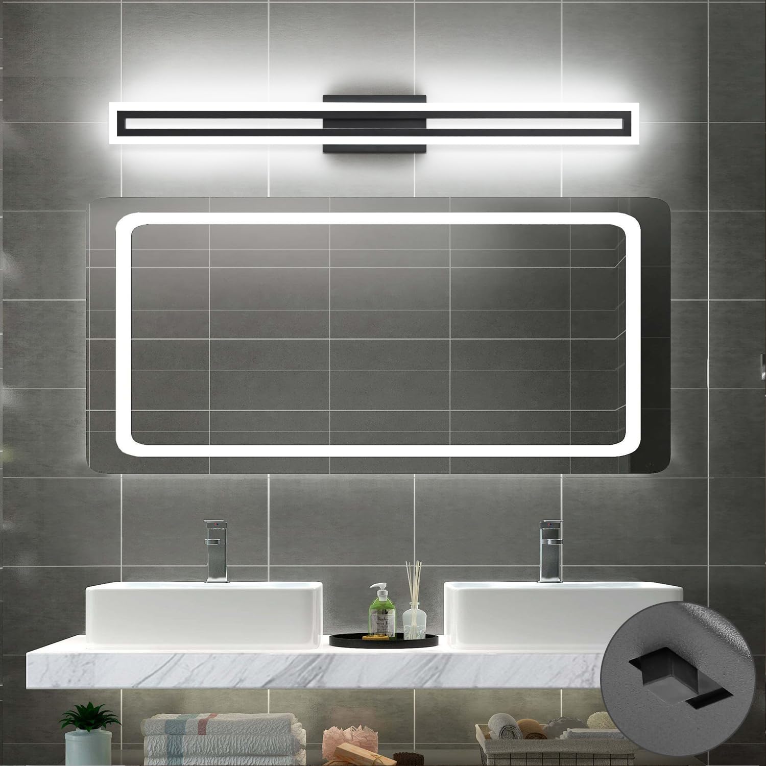 SOLFART 40 Inch LED Bathroom Vanity Light, Matte Black, 5 Color Adjustable, Aluminum, Model S8300-1020mm-6000K-5CCT