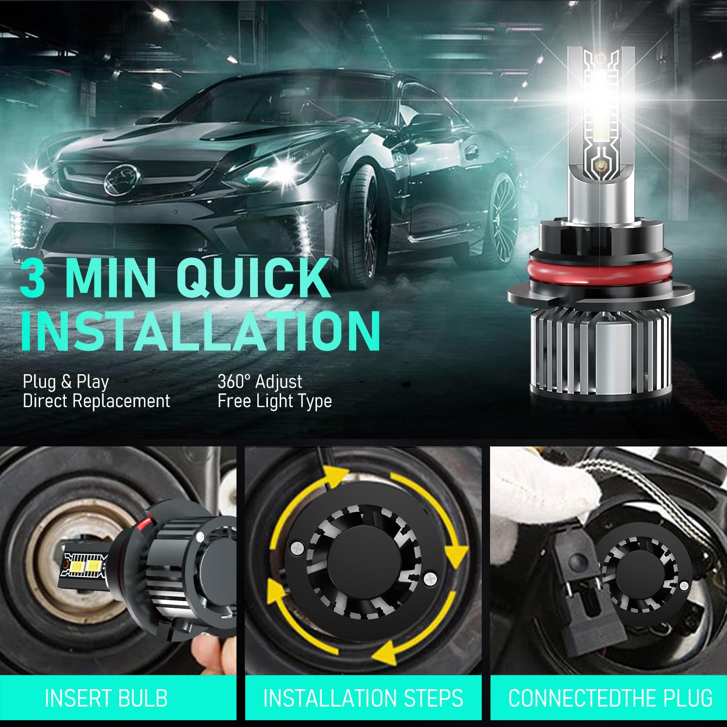 TXBILMOO 9007 Light Bulbs & 9145 Fog Lights, 600% Brightness, IP68 Waterproof, For F150 (1997-2003), Cool White,