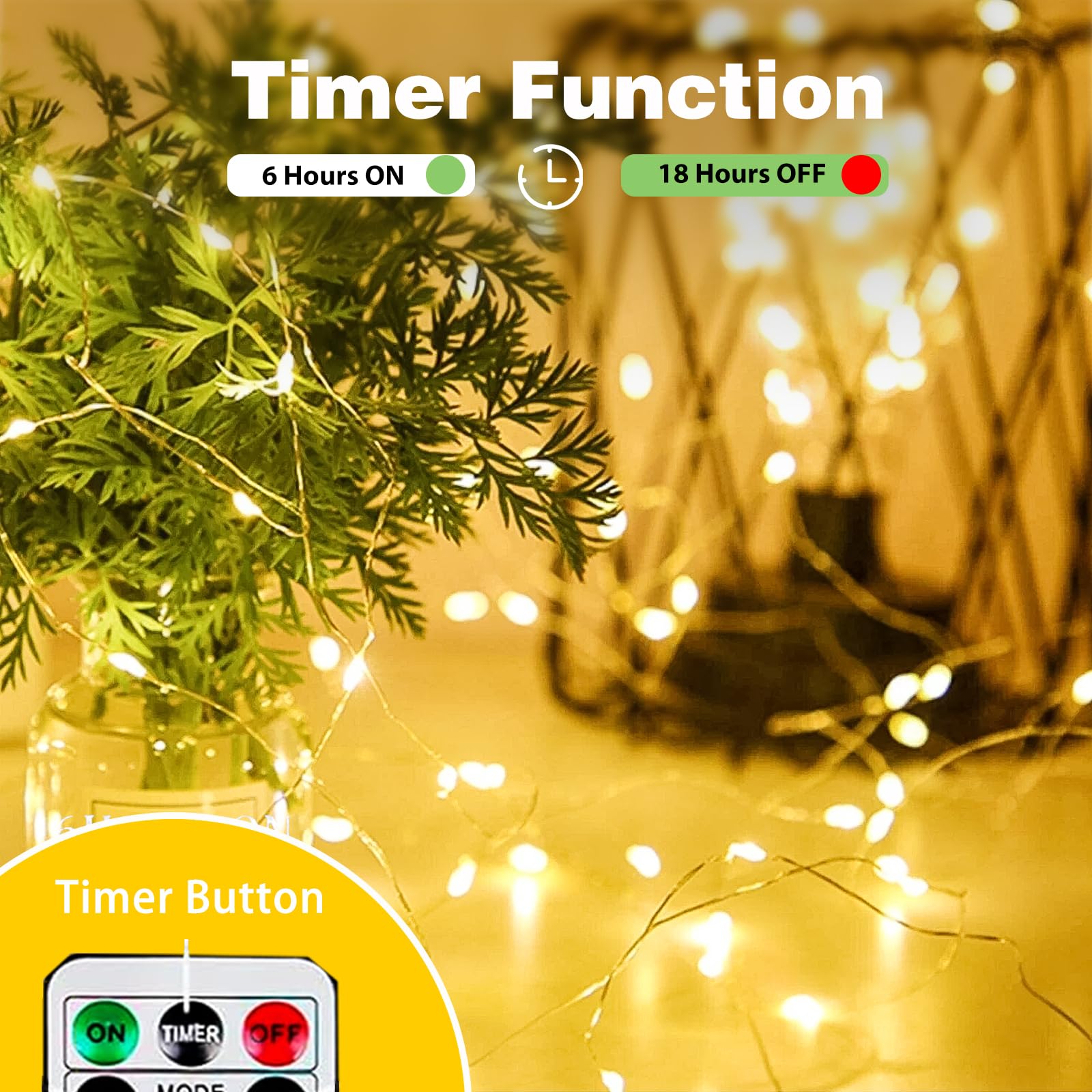 EXF 4-Pack Battery Operated Fairy Lights, 50 LEDs, Warm White, Remote & Timer, Waterproof, 16 FT, Model YHY-BO50LED