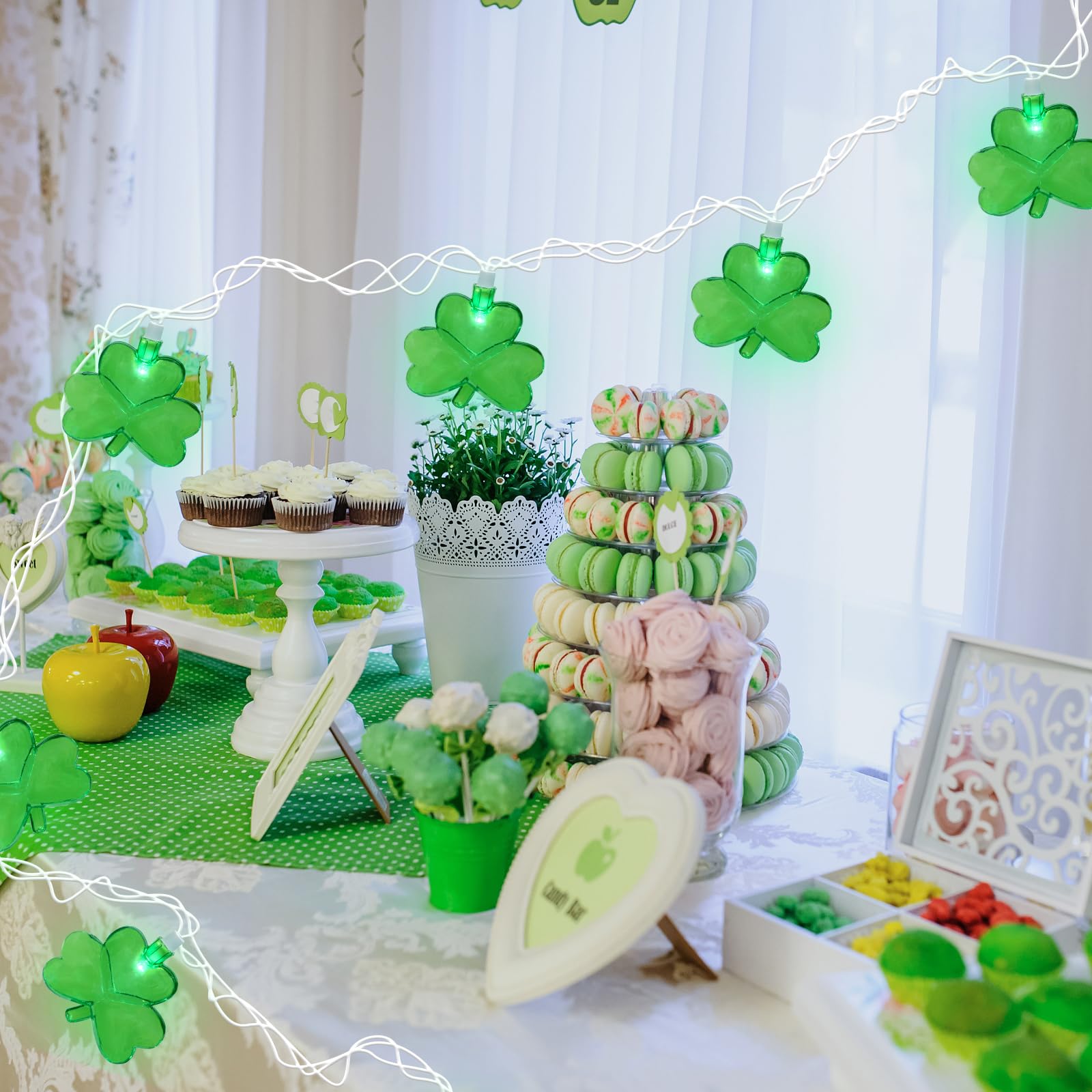 Pallerina St. Patrick'S Day String Lights, 8.5Ft Green Clover Decor With 10 Shamrock Lights