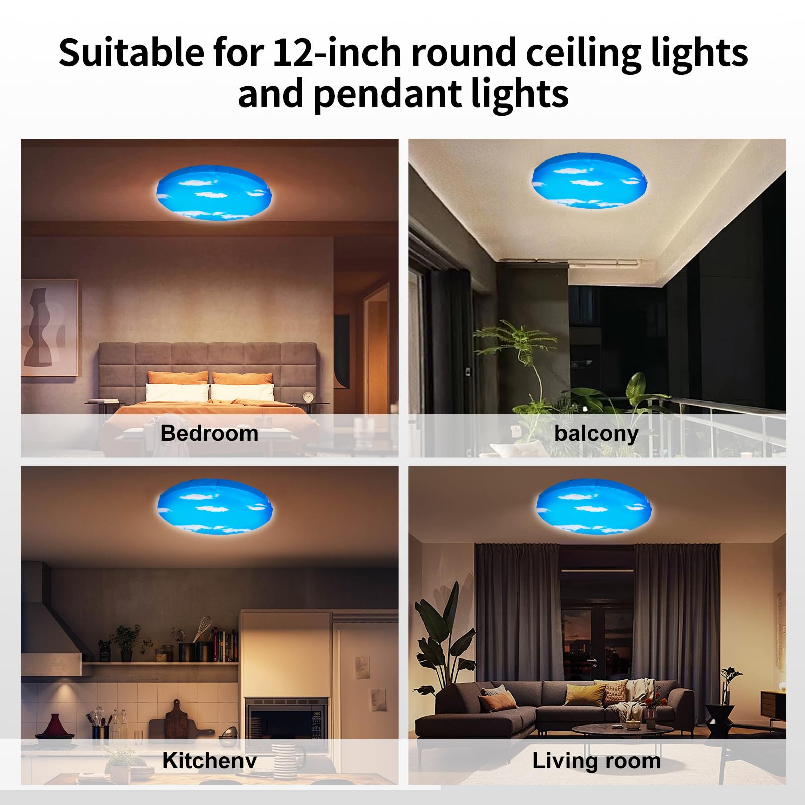 CASAZEN Ceiling Light Cover, Fabric Flush Mount Fixture, 1 Pcs, Partly Cloudy, Model CZ-DZsy-1