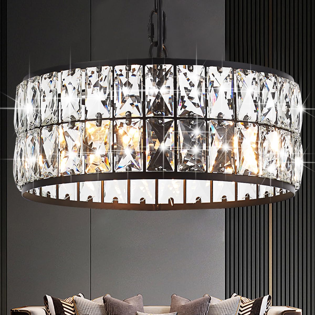 Salaiwei 12    3-Light Modern Crystal Chandeliers Black Dinning Room Light Fixture, Round Pendant Light Kitchen Island Chandelie