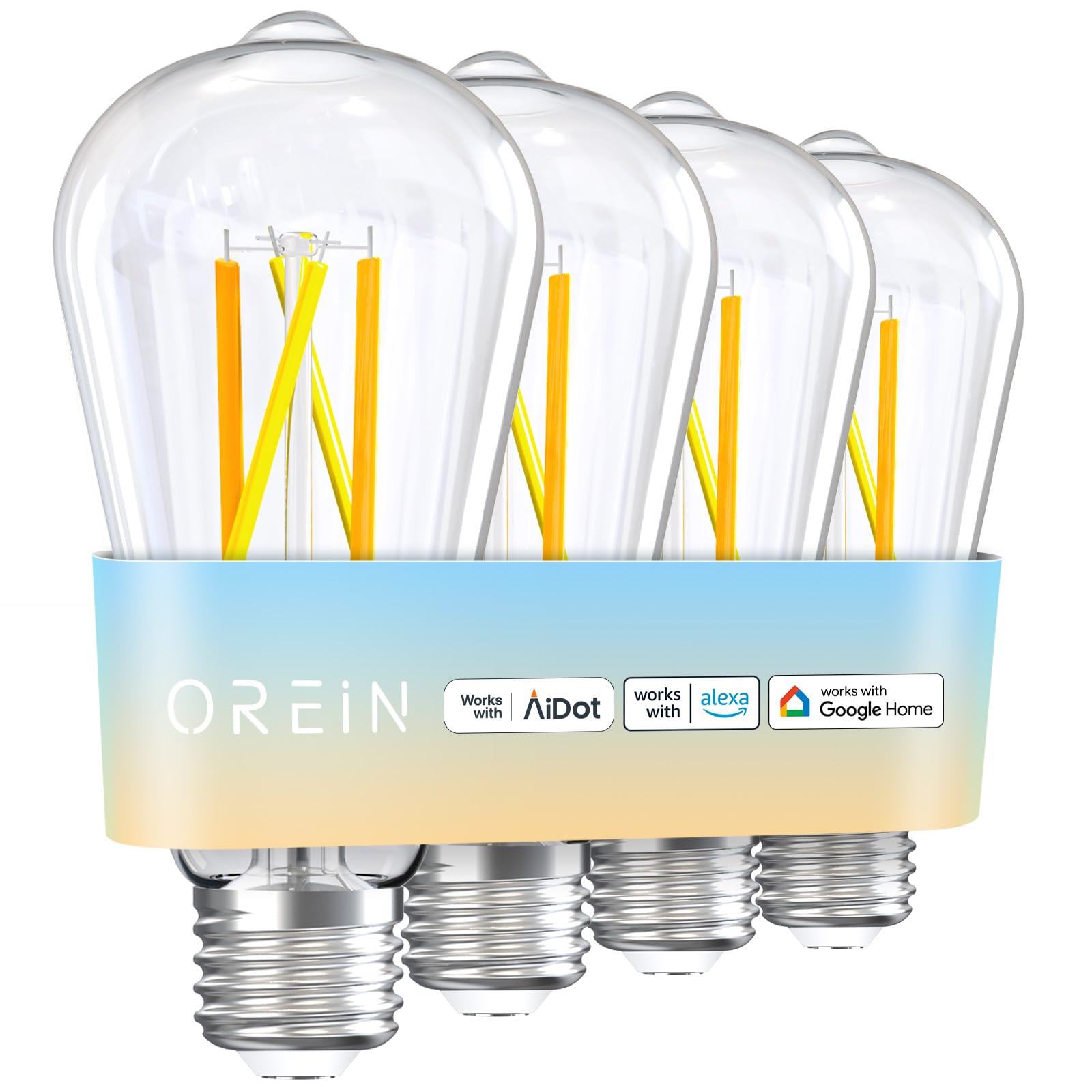 Orein Smart Edison Light Bulbs, 2.4 Ghz Wi-Fi St19(58) Vintage Light Bulbs E26, 800Lm Dimmable Via App, 2700-6500K Tunable, Smar