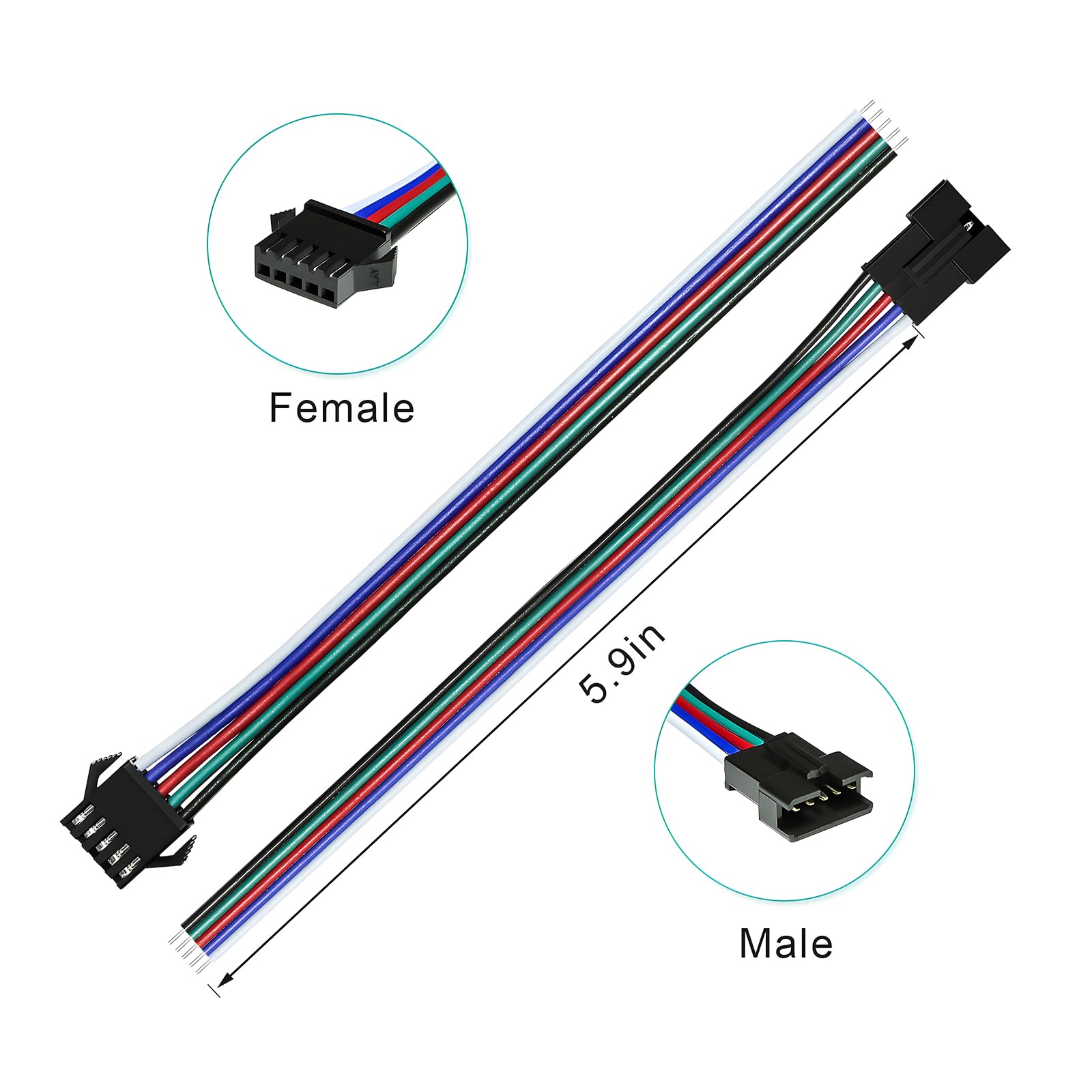 Visdoll 30 Pairs Jst Sm 5 Pin Connectors Female/Male 20Awg Wire 15Cm Cable Led Strip Connector For 5050 Rgbw Rgbww Led Strip Light