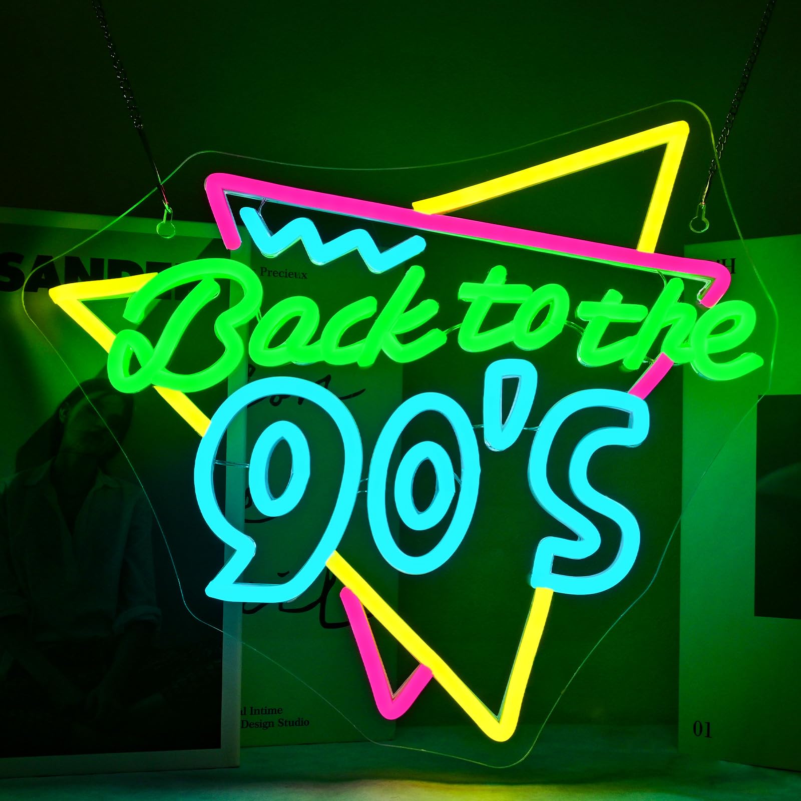 Wanxing Retro Music Neon Sign, Colorful LED Light, 13.7inx12.5in, Acrylic, Back to the 90s Wall Decor for Parties and DJs