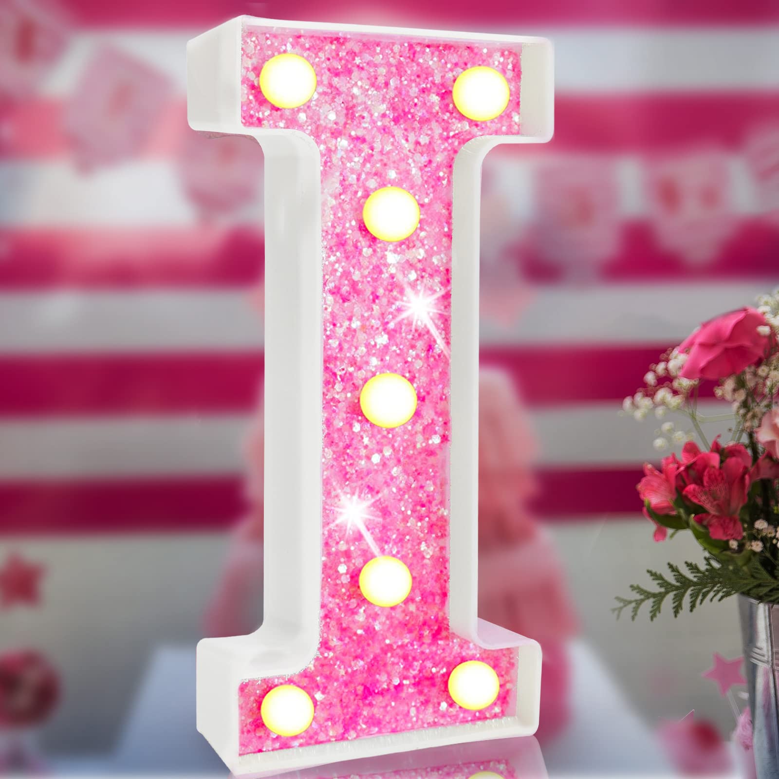 Elnsivo Pink LED Marquee Letter Light Sign, Battery Powered Glitter Alphabet for Bedroom, Party, Wedding, Home Decor