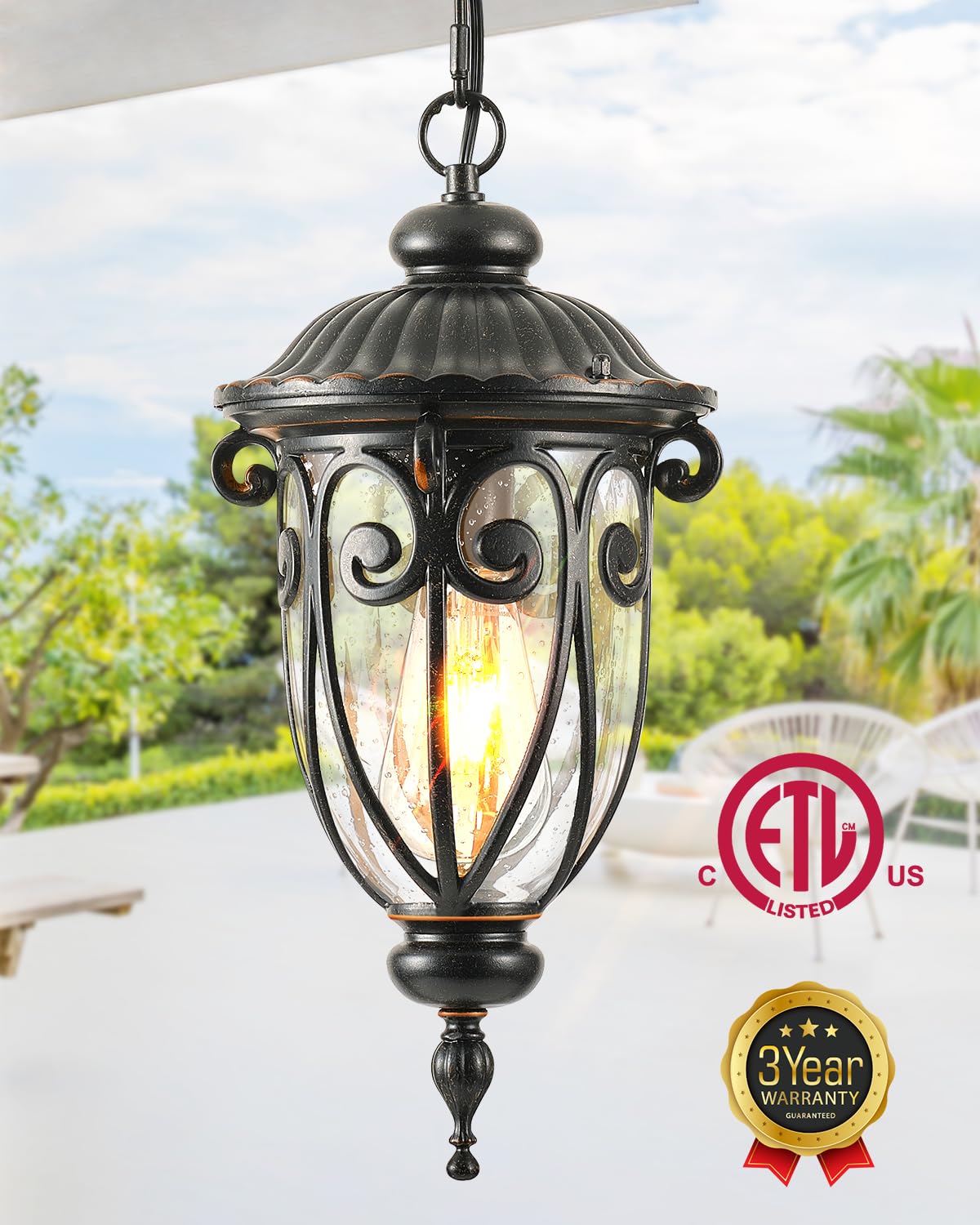 VIANIS Outdoor Pendant Light Lantern, Vintage Chandelier, Oil-Rubbed Bronze, Medium Size, Model V83231B2