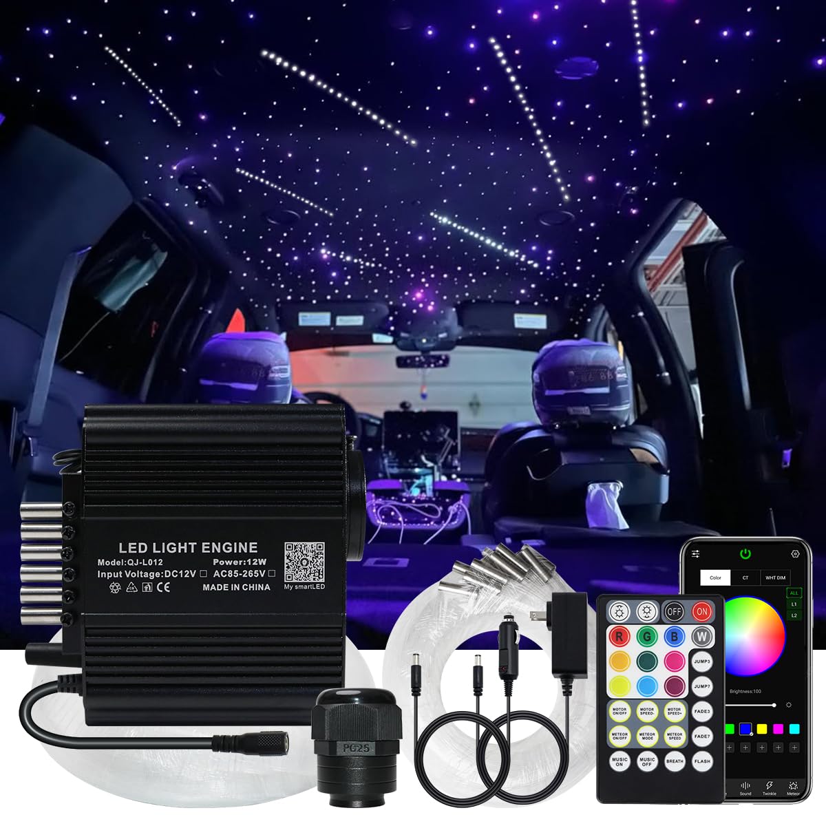 AKEPO 12W 550pcs Twinkle&240pcs Shooting Star 2-in-1 Fiber Optic Starlight Headliner Lights Kit, 0.03in*9.8ft Car Home Meteor AP