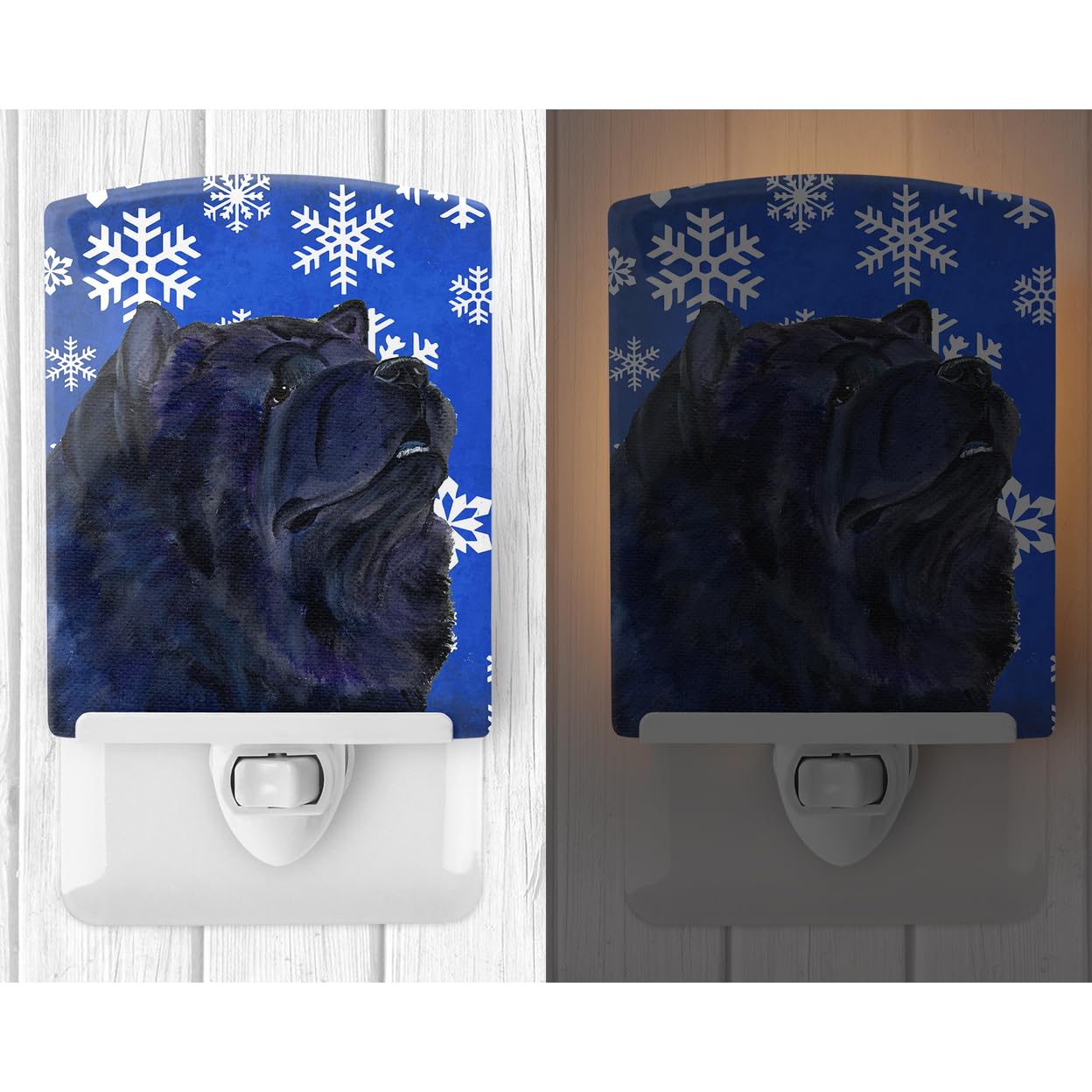Carolines Treasures Ceramic Night Light - Chow Chow Winter Snowflakes, UL-Certified, 6x4x3 inches, Multicolor, Model SS4639CNL
