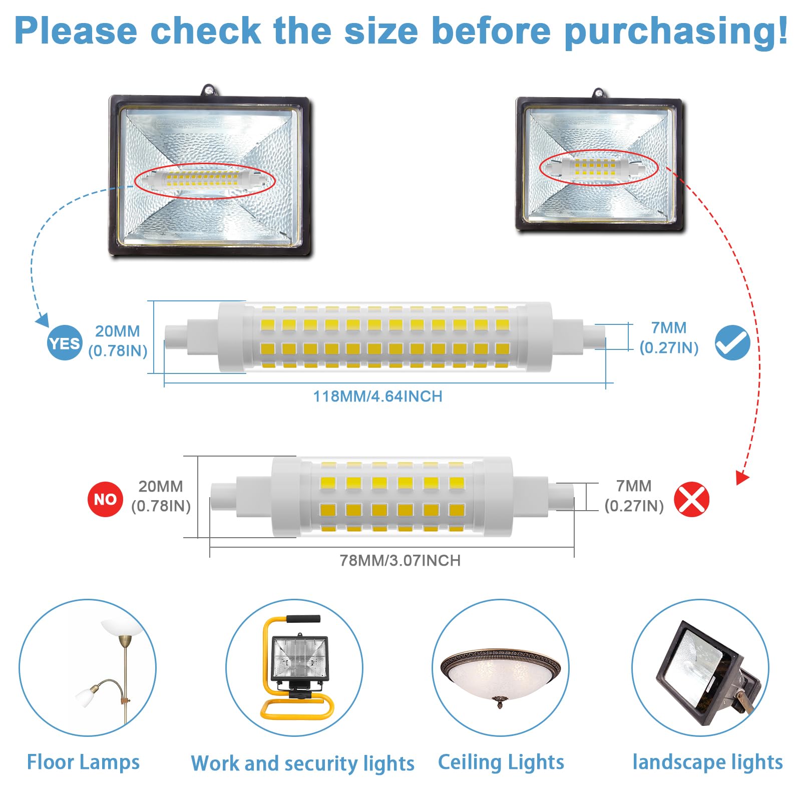 TAIYALOO R7S LED Bulb 100W Equivalent Dimmable J Type Linear 118mm Polycarbonate Natural White 2 Pack