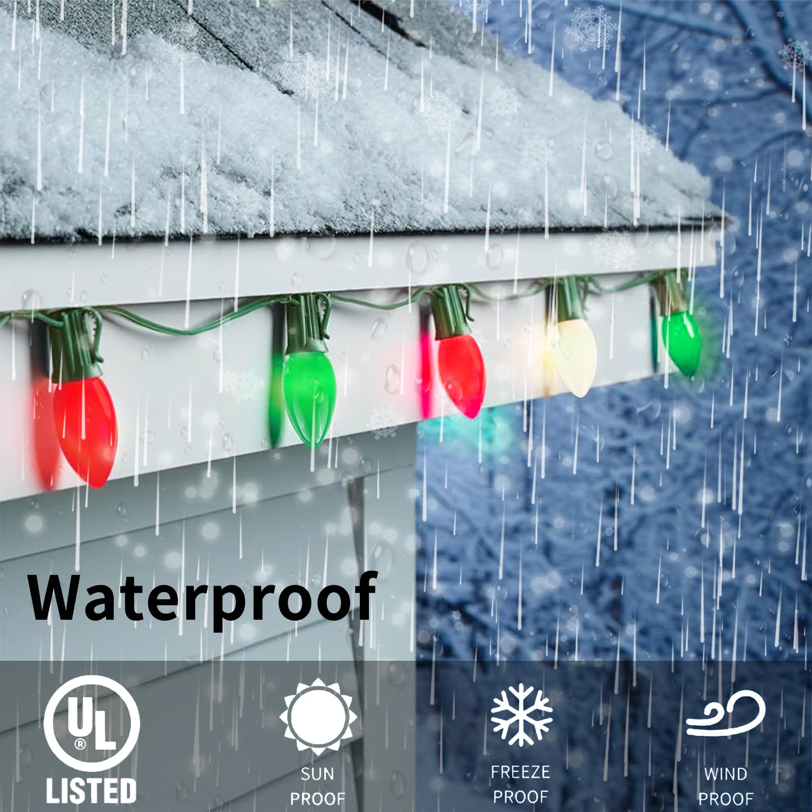 Chyparty 25Ft C7 Christmas Lights Outdoor  Red Green White 3-Color Led String Lights For Roof  Fence  Tree  Wedding  Party  Patio  Bright Holiday Decor