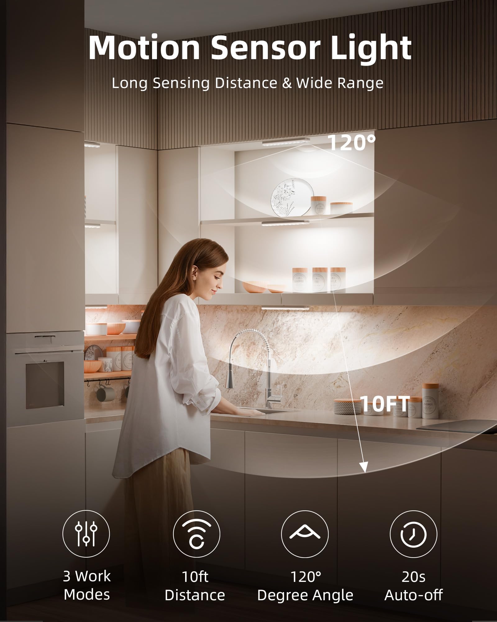 Ezvalo 62 Led Under Cabinet Lights, Rechargeable Motion Sensor, Dimmable, 3 Color Temps, 6Pack