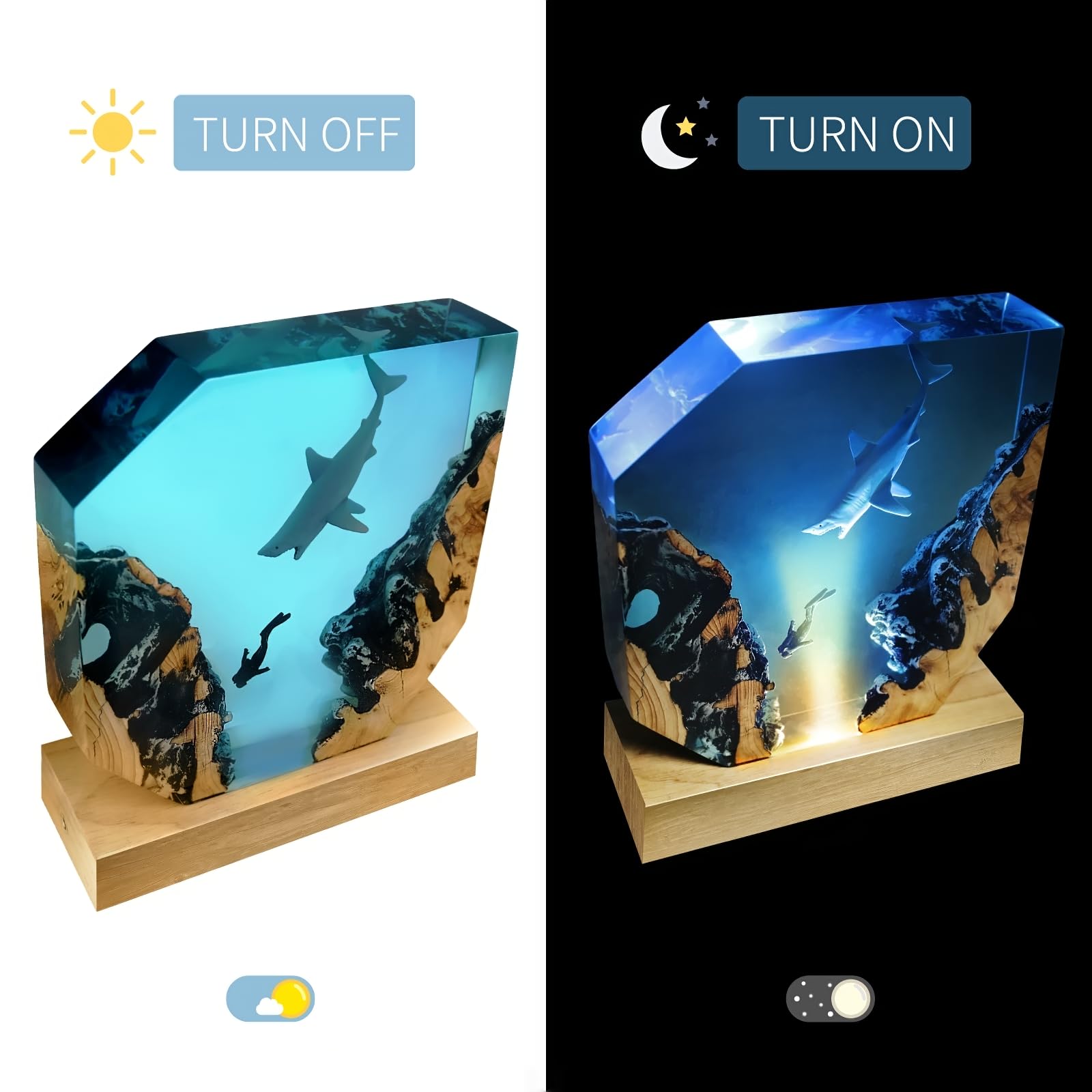 Eletriace Epoxy Resin Shark Lamp, Ocean Lamp,Handmade Home Decor Bedside Nightlight, Unique Resin Lighting, Nightstand Decoratio