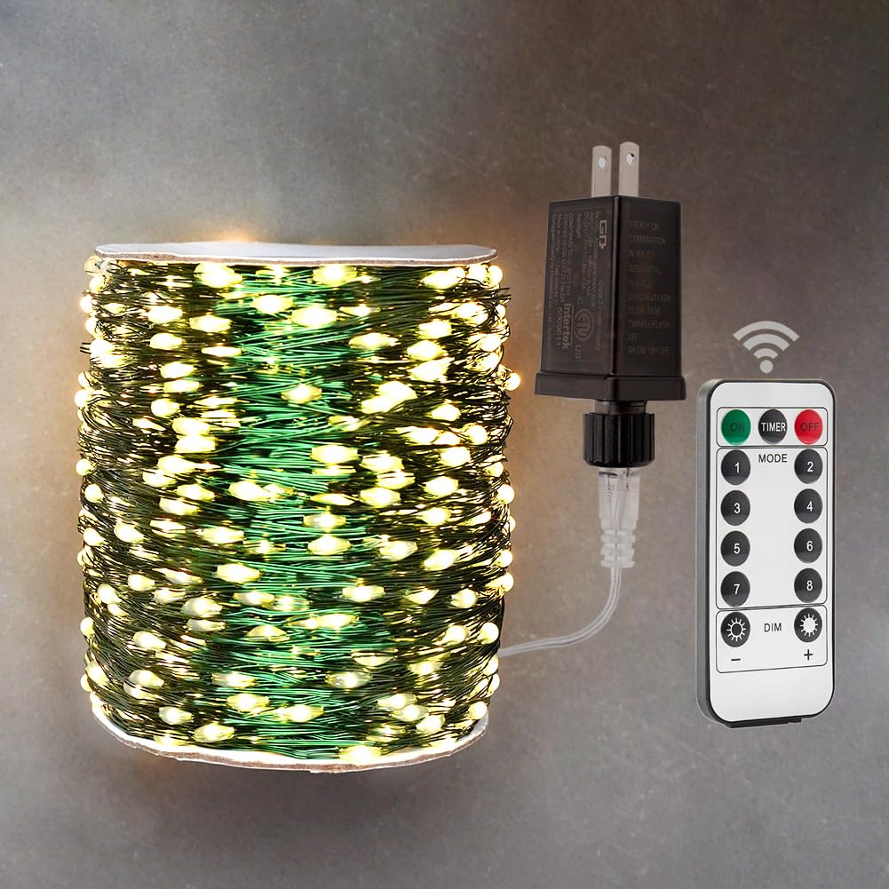 Resnice Extra Long Green Wire Fairy Lights Plug In 400Ft High Bright 1200 Led Waterproof Led String Lights With Remote Warm White For Christmas Tree, Patio, Garden, Backyard