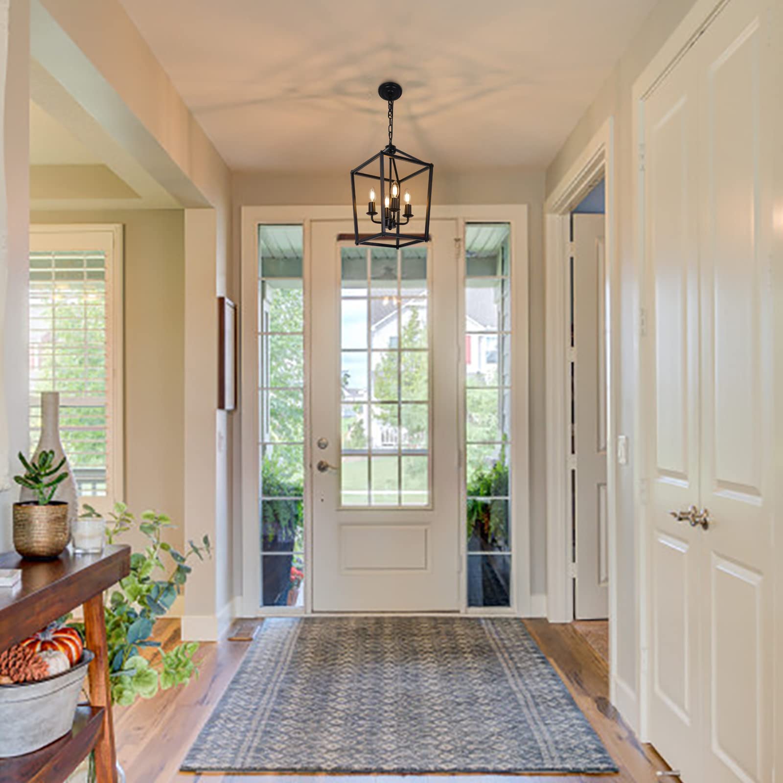 Pakokula 4-Light Black Farmhouse Chandelier, Rustic Metal Lantern Pendant Light For Home Decor