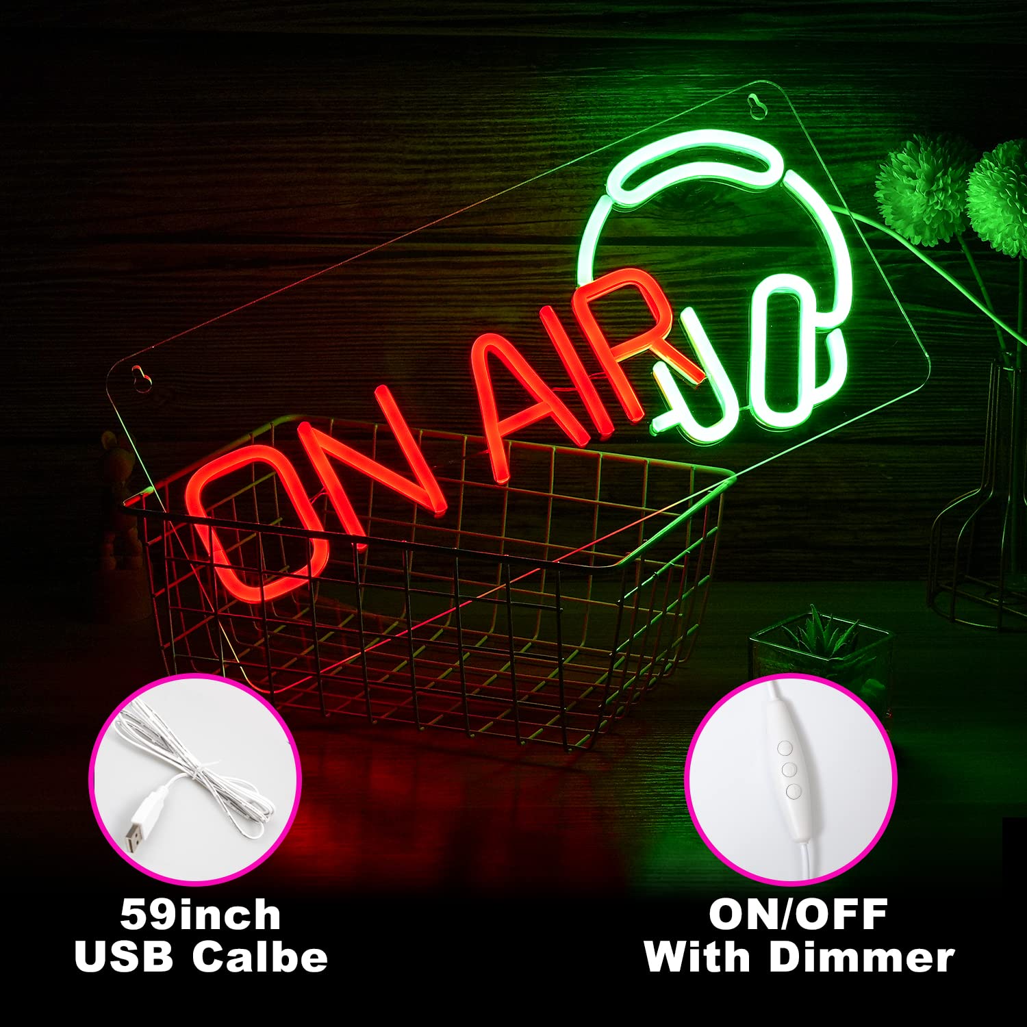 LISIGNVE ON AIR Neon Sign LED Light Decoration USB Powered 16.5inx7.9in Red Green