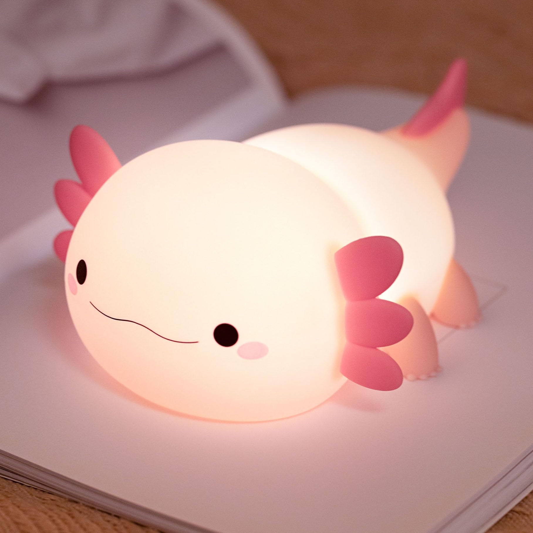 Happybag Axolotl Night Light,Cute Axolotl Lamp Gifts For Kids,Dimmable Silicone Animal Nursery Night Light,Kawaii Rechargeable B