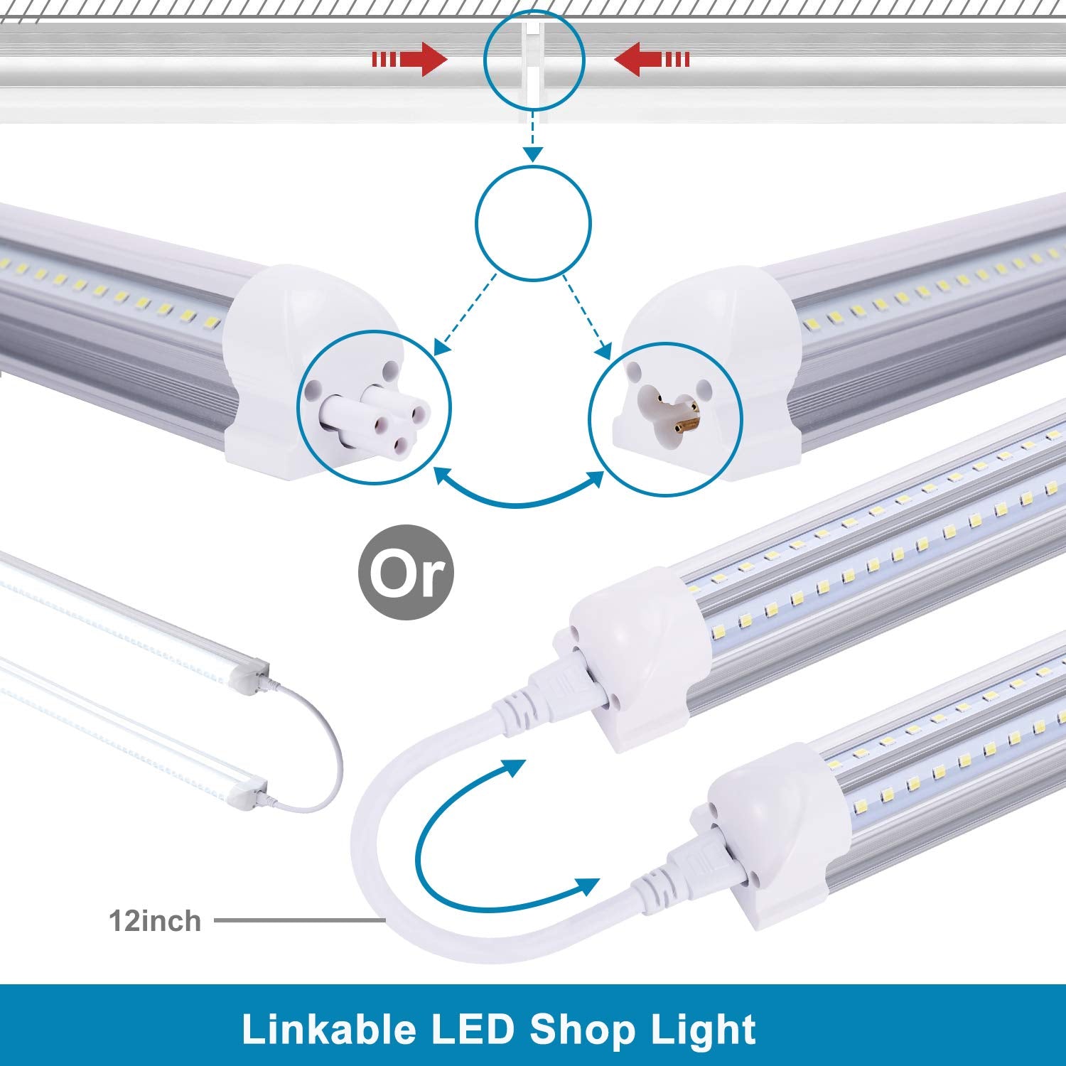 Ligheart Linkable Shop Lights Fixture,100W 8Ft Led Tubes, T8 Integrated Led Light Fixture, V Shaped 270 Degree,6000K, Plug And P