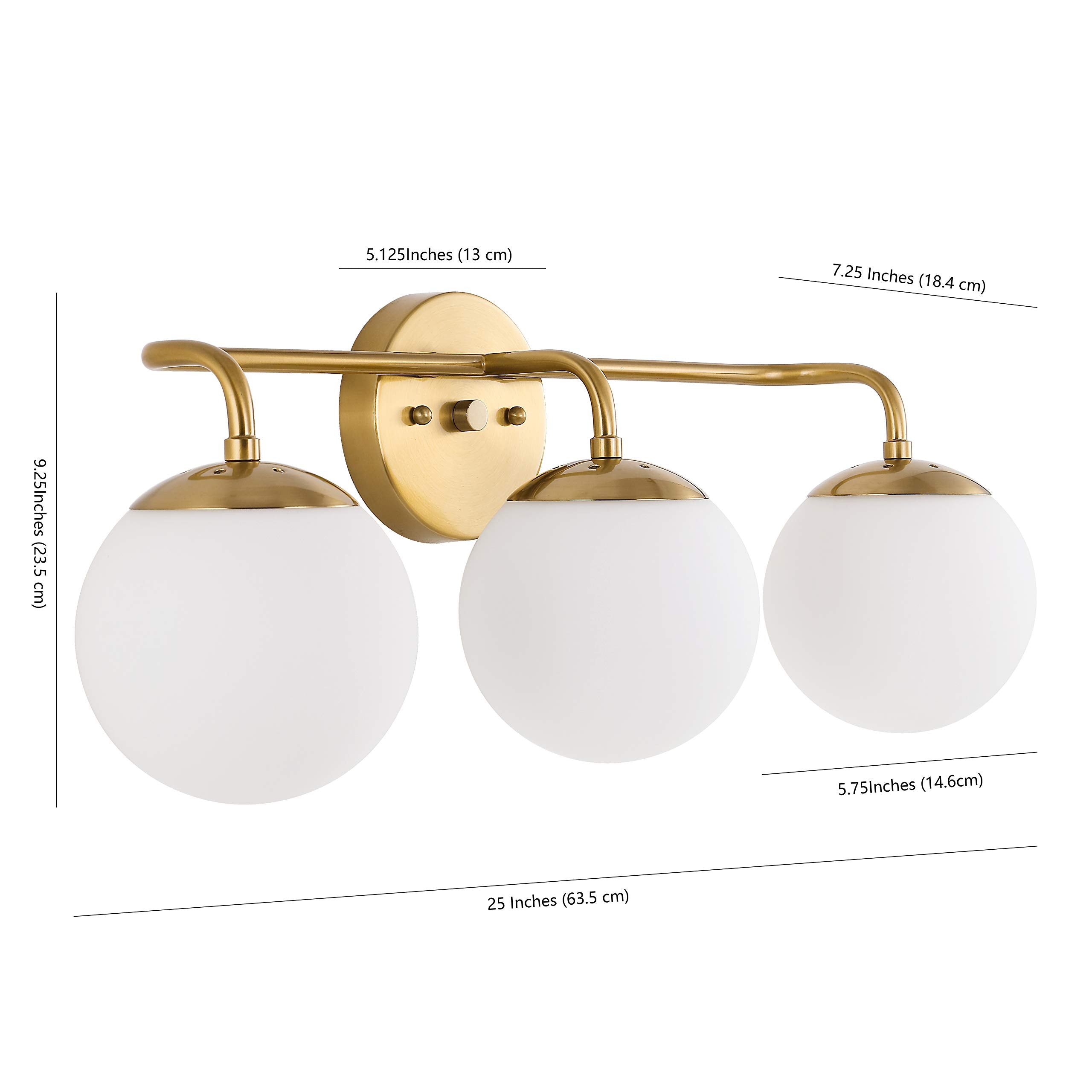 Jonathan Y Jyl3536A Louis Parisian Globe 25'' 3-Light Metal/Frosted Glass Modern Contemporary Led Vanity Midcentury Glam 2700K L