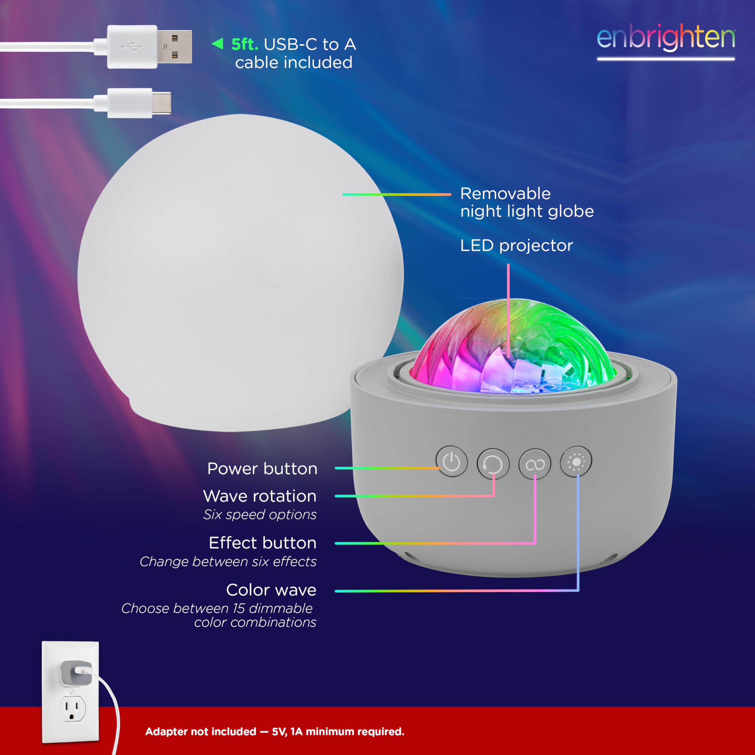 Enbrighten Aurora Crystal-Ball Galaxy Projector - Space, Nebula & Star Night Light With Northern Lights Effect - Tabletop Light