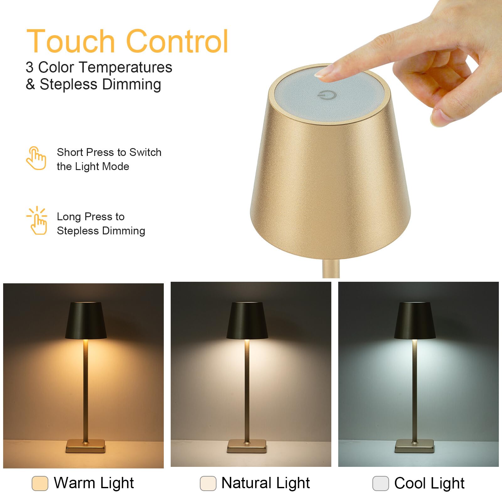 Kelary 1 Pack Cordless Table Lamp Rechargeable Led Desk Lamp 5200Mah Battery Operated Stepless Dimmable Portable Table Lights For Dinner/Restaurant/Outdoor Party/Coffee Shop Ip54 Waterproof
