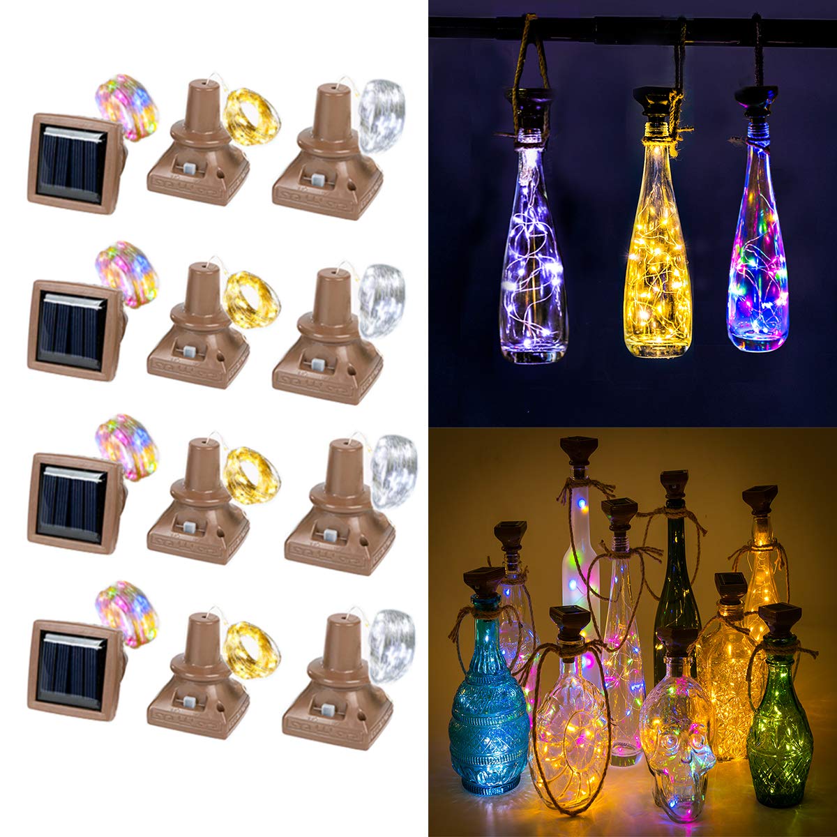 ZYLiWoo Solar Wine Bottle Lights 12 Pack, 20 LED Waterproof Multicolor Fairy String Lights for Garden and Party Decor