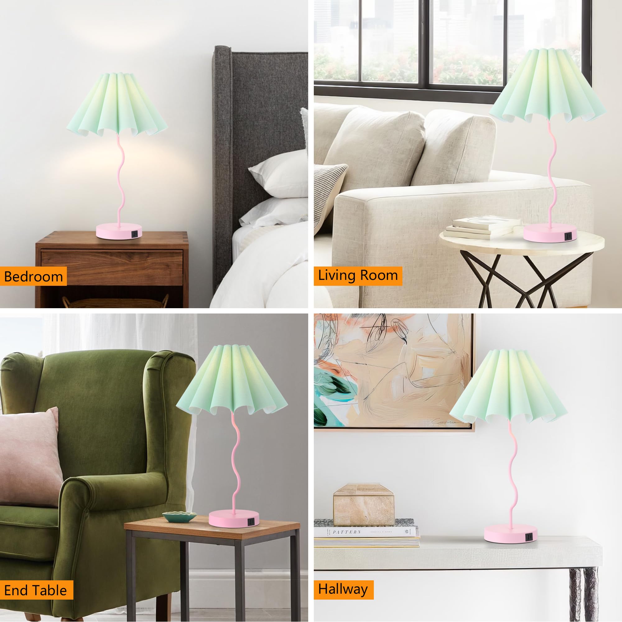 Eoeyyoyb Table Lamps Set Of 2 Modern Bedroom Nightstand Lamps Pink Lamp For Living Room End Table Touch Dimmable Lamp With Usb Port And Outlet Charging Station