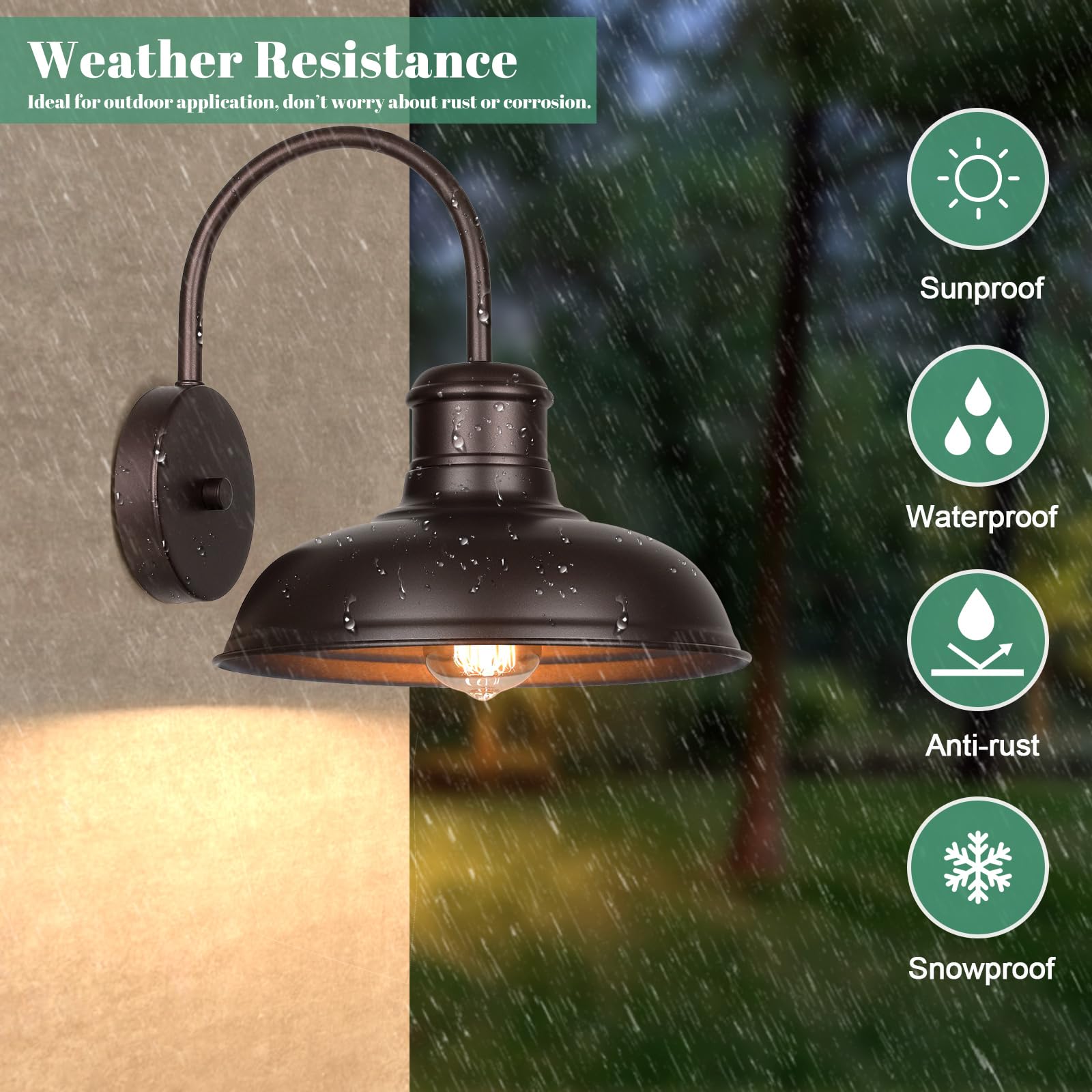 VerRon 2-Pack Outdoor Gooseneck Porch Lights, Waterproof Metal Wall Sconce, Brown, Model B10015P-BN