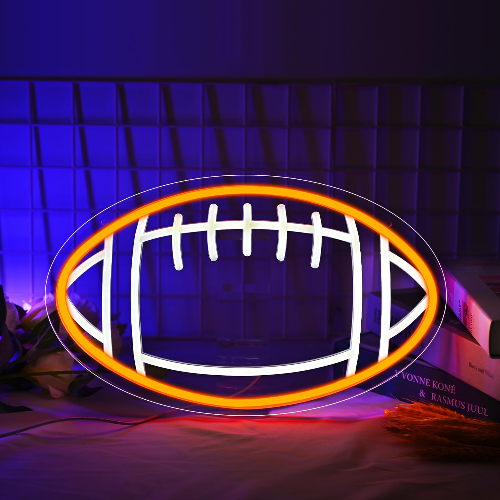 Football Neon Sign for Wall Decor, Dimmable Football LED Signs, Football Shaped Neon Light Rugby Neon Lights for Man Cave, Teens, Boys, and Girls' Bedrooms and Game Rooms Decor Football Fans Present