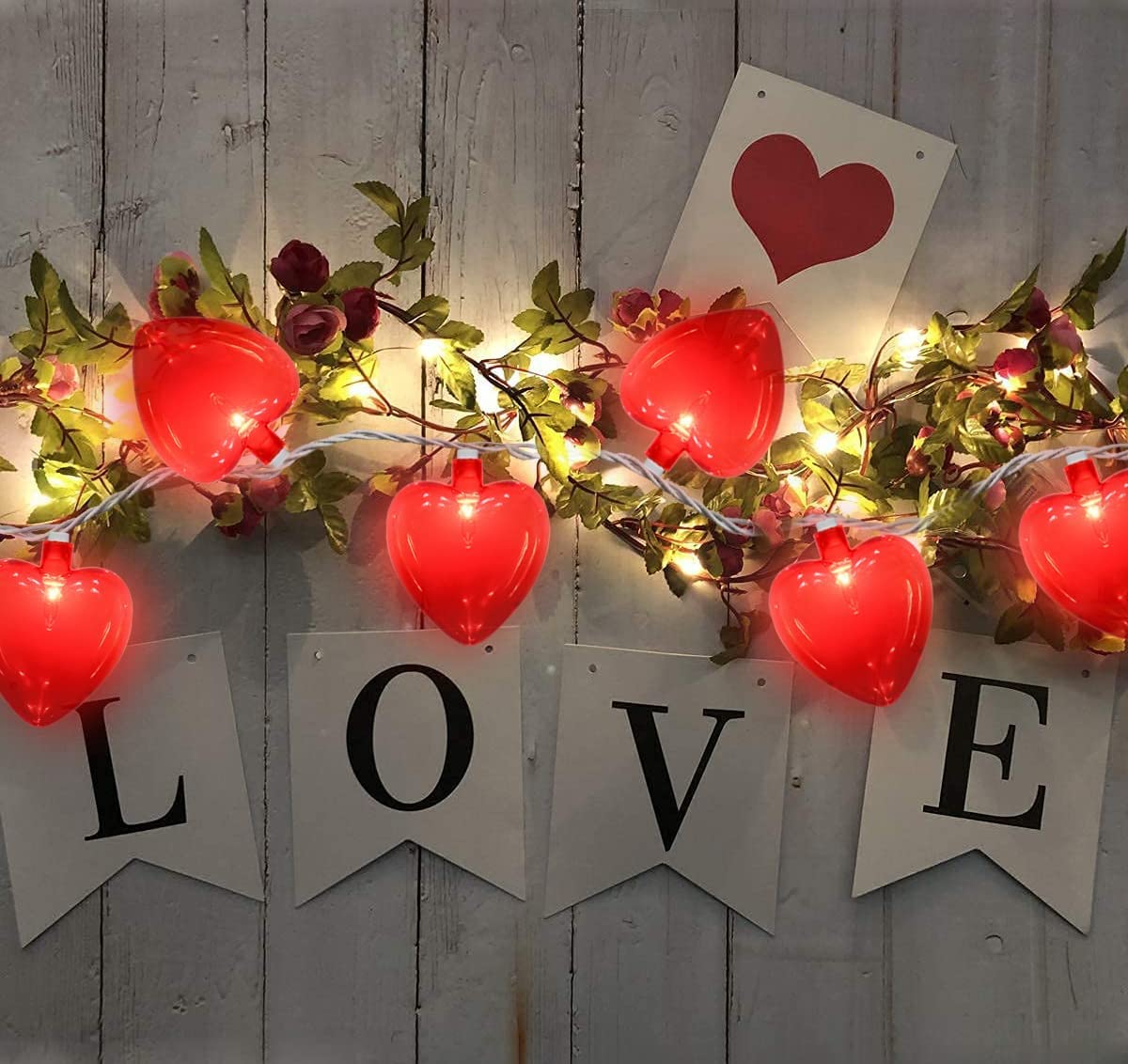 8.5Ft Valentine'S Day Heart String Lights, Valentine Decorations Fairy String Lights With 10 Red Heart Lights, Connectable Love Heart Lights For Valentine'S Day, Party, Wedding, Holiday Decorations