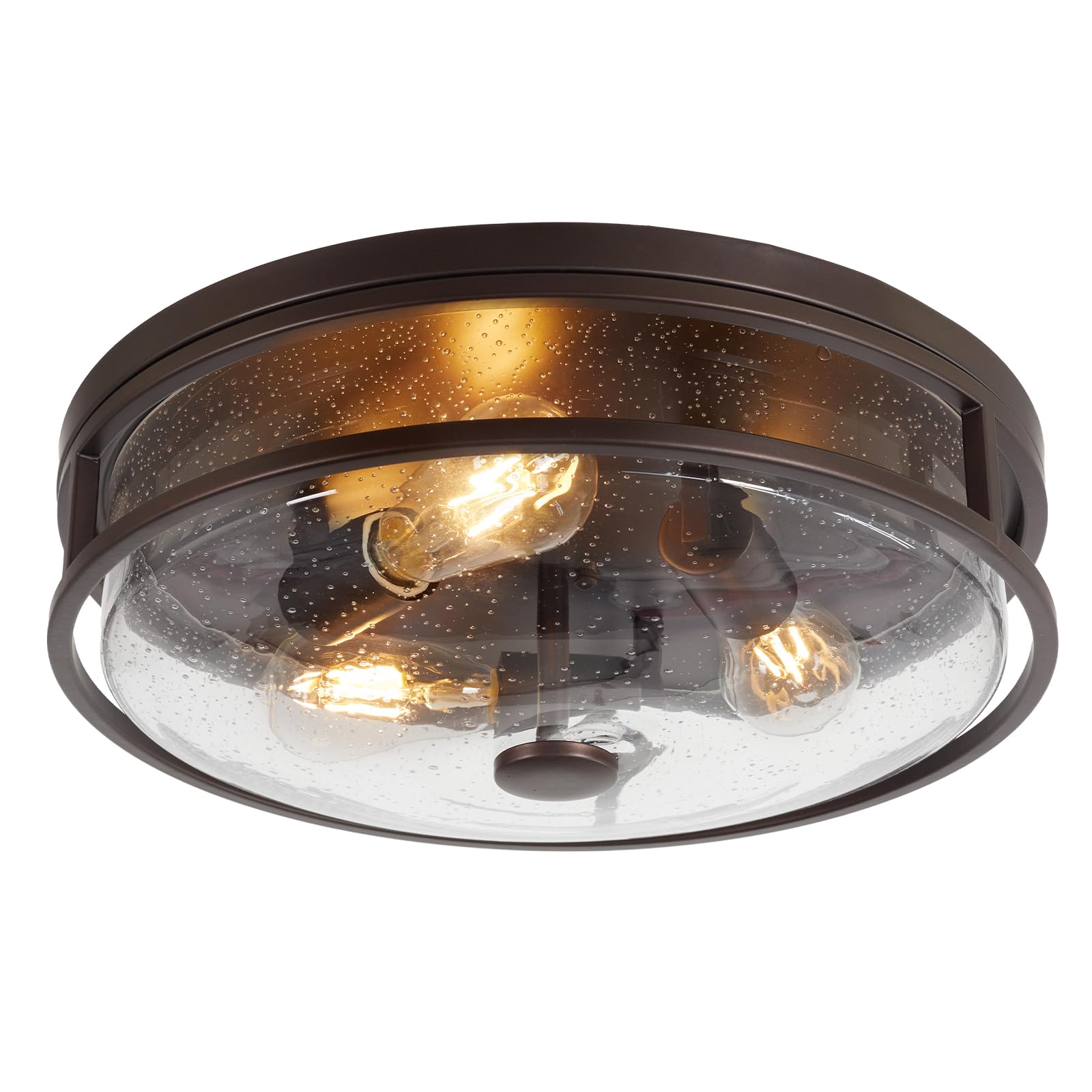 Rosient 16 Inch Large Flush Mount Ceiling Light Fixture with Seeded Glass, Bronze Round Ceiling Lamp Shade, Modern Farmhouse Ind